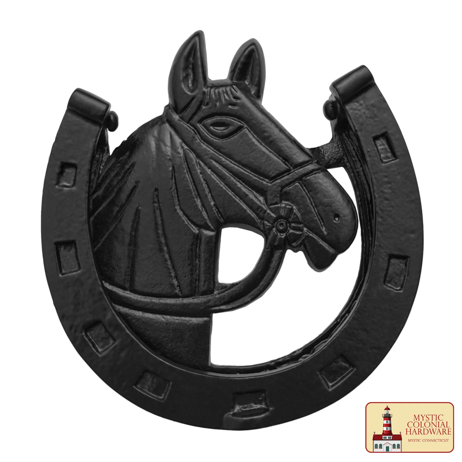 Aldaba de Hierro Forjado con Martillo de Caballo Antiguo Acabado Ennegrecido Al Aceite