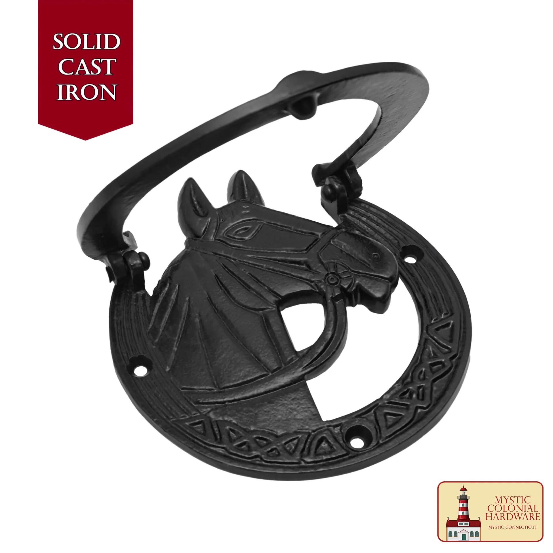 Aldaba de Hierro Forjado con Martillo de Caballo Antiguo Acabado Ennegrecido Al Aceite - Image 4