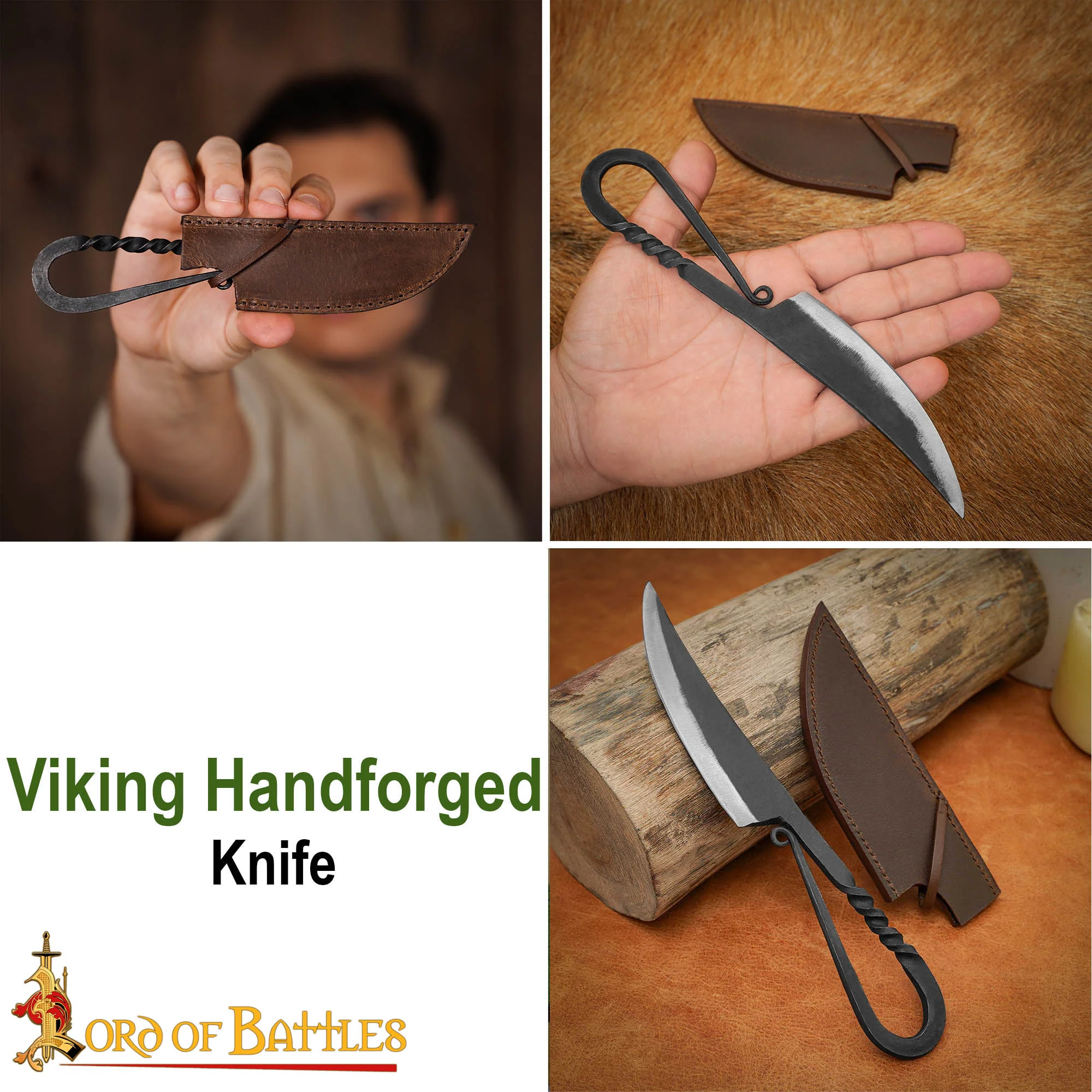 Auténtico Cuchillo Vikingo de Hierro Forjado a Mano - Mango Retorcido con Vaina de Cuero Auténtico - Image 19