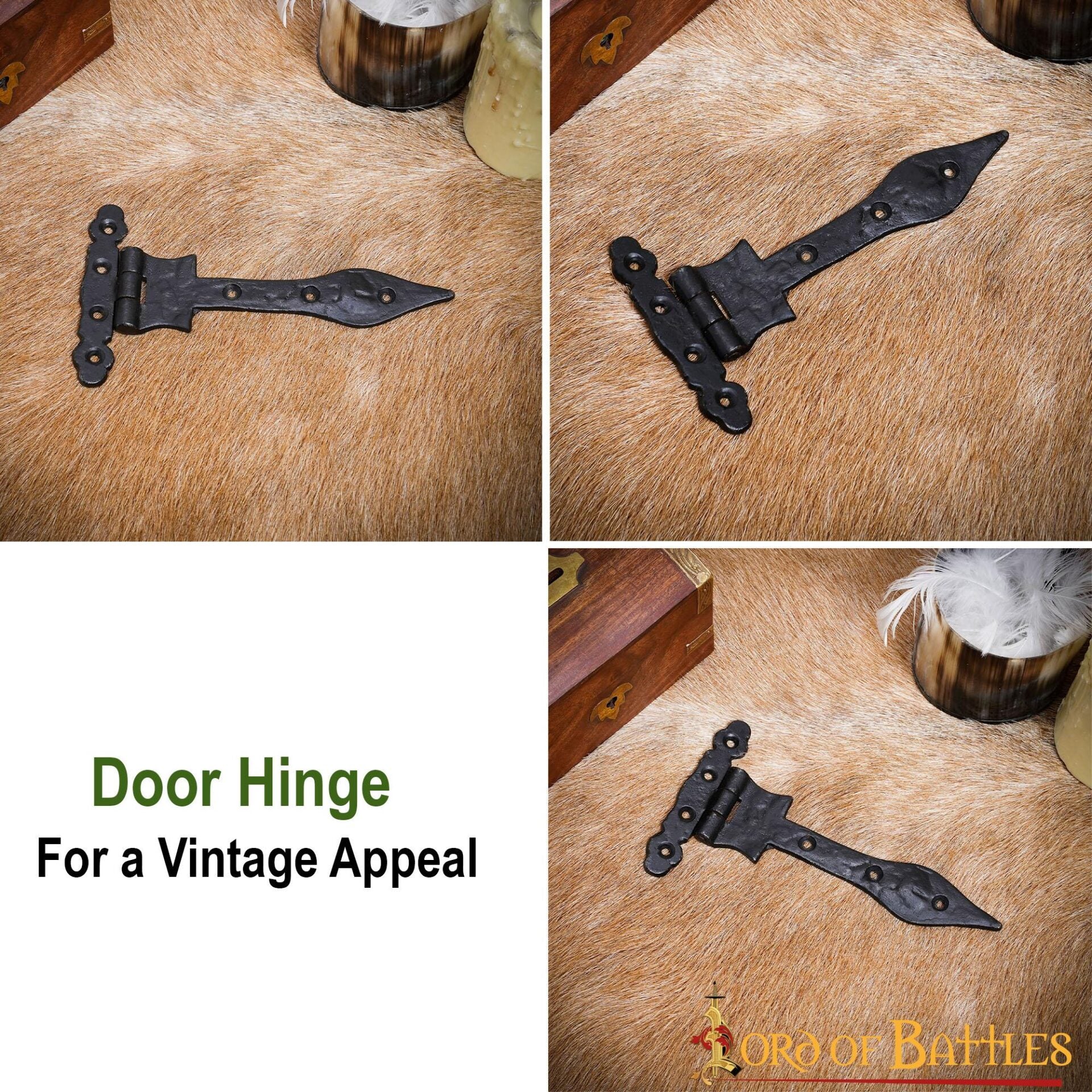 Bisagra Medieval en T de Hierro Forjado a Mano con Punta de Lanza - Bisagra Rústica con Correa Negra para Puertas de Granero, Cofres, Armarios y Puertas - Image 3