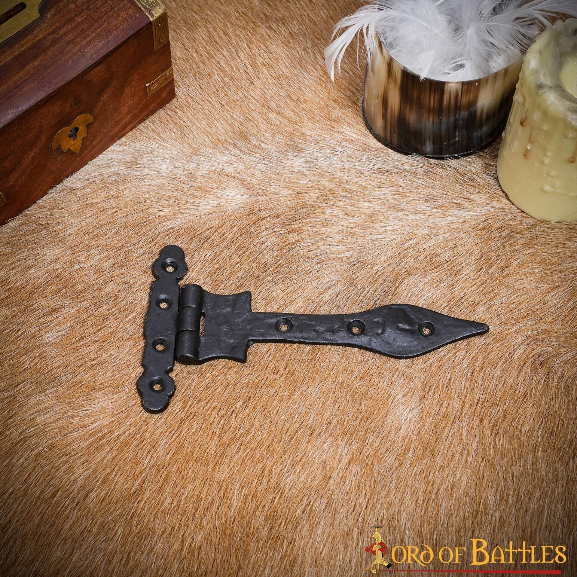 Bisagra Medieval en T de Hierro Forjado a Mano con Punta de Lanza - Bisagra Rústica con Correa Negra para Puertas de Granero, Cofres, Armarios y Puertas - Image 6