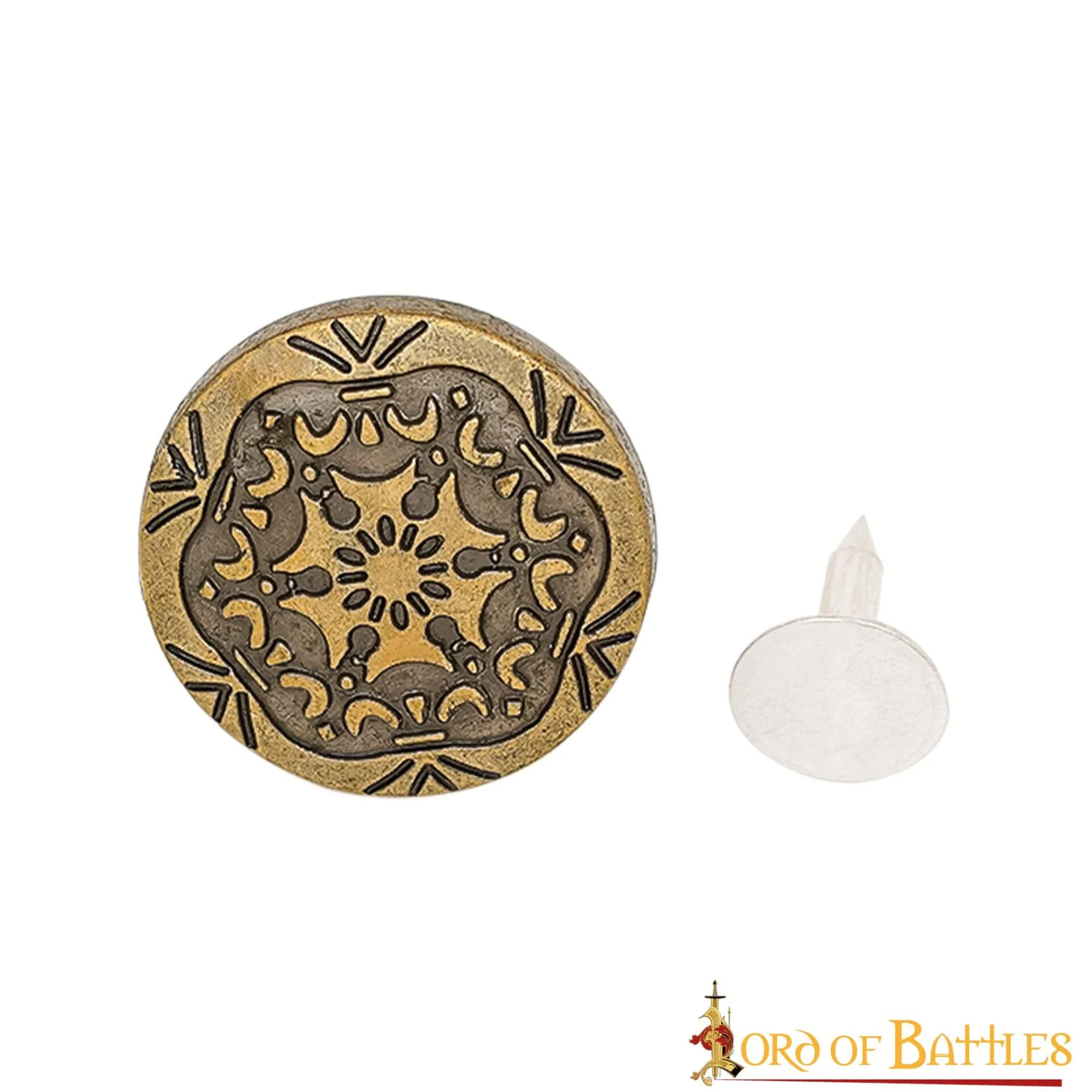 Botón Decorativo de Latón con Motivo Floral Medieval - Cierre Trasero de Remache - Image 14