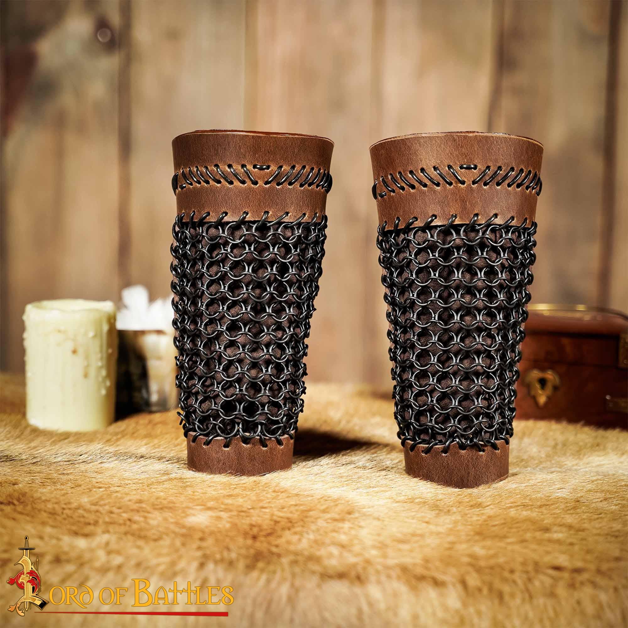 Brazales de Cuero Marrón y Cota de Malla - Guardabrazos Artesanales - Par de Brazaletes Protectores Medievales - Image 20