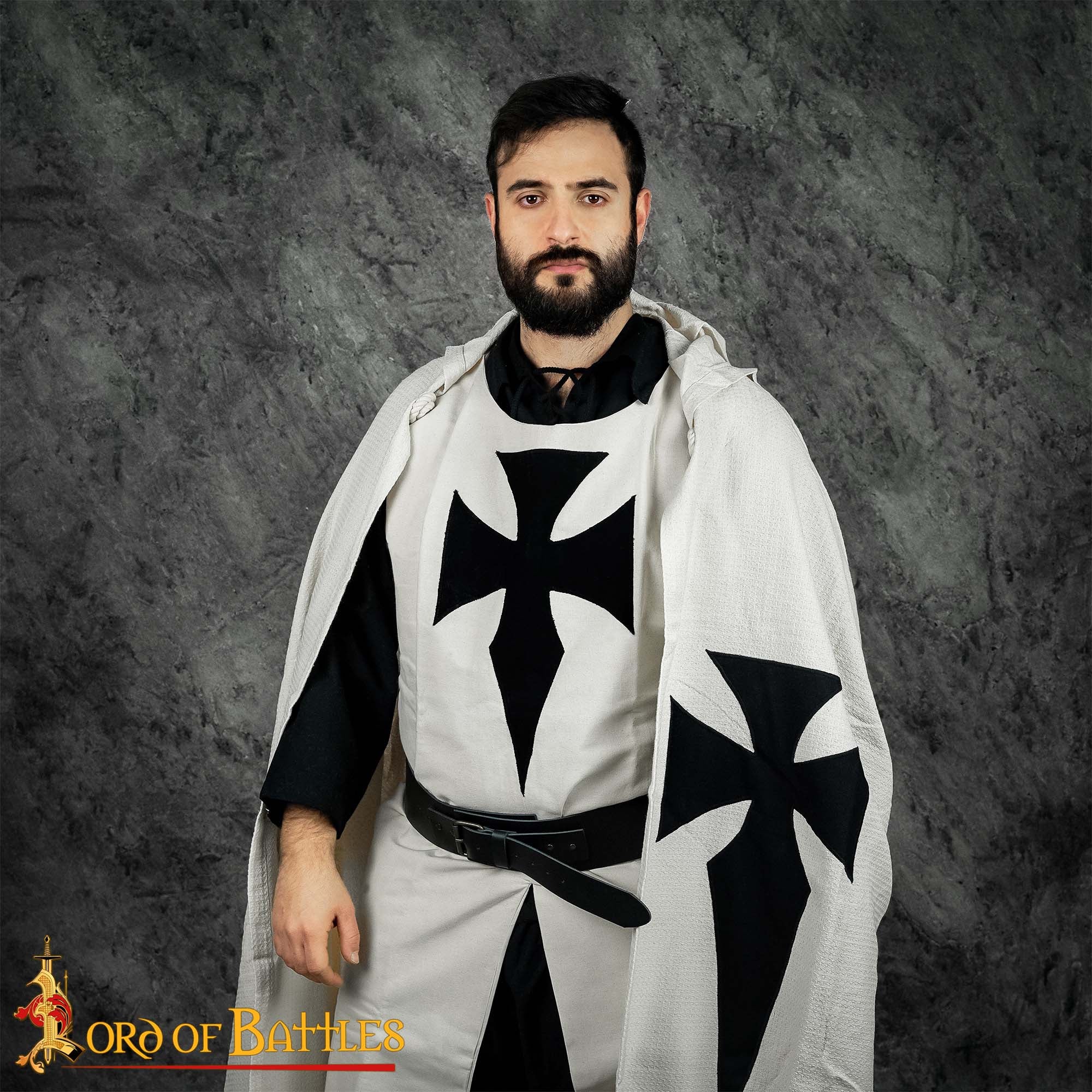 Capa de Caballero Templario con Capucha del Siglo Xiii - Capa de Cruzado de Algodón con Cruz Negra - Image 6