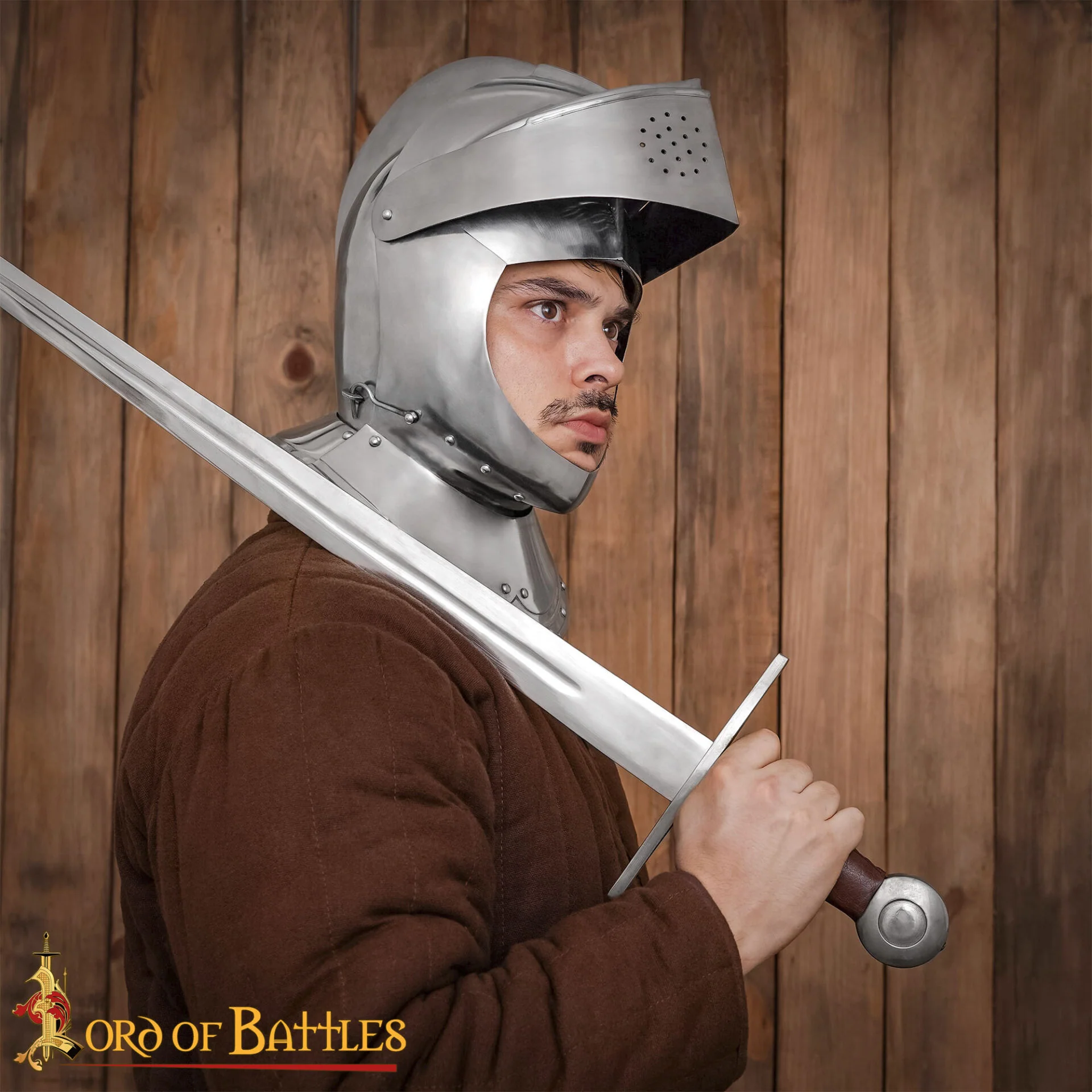 Casco Cerrado Renaissance con Visera Móvil Bevor Integrada Calibre 16 - Image 5