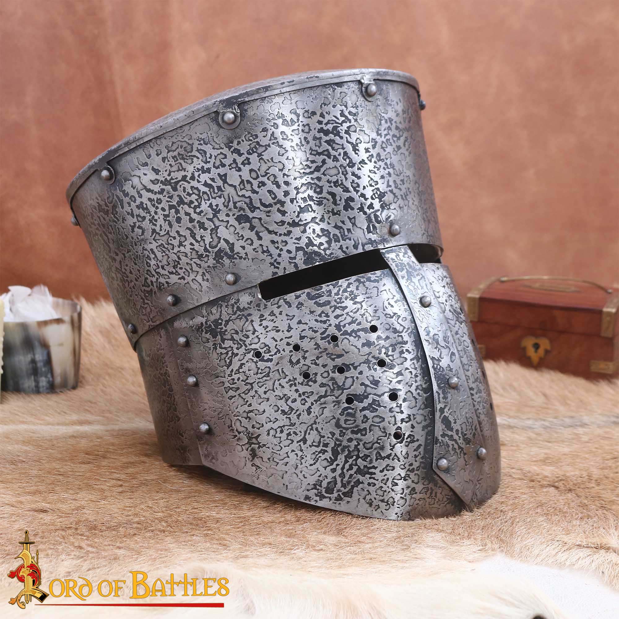 Casco Cruzado Medieval Antiguo con Forro Acolchado Calibre 16