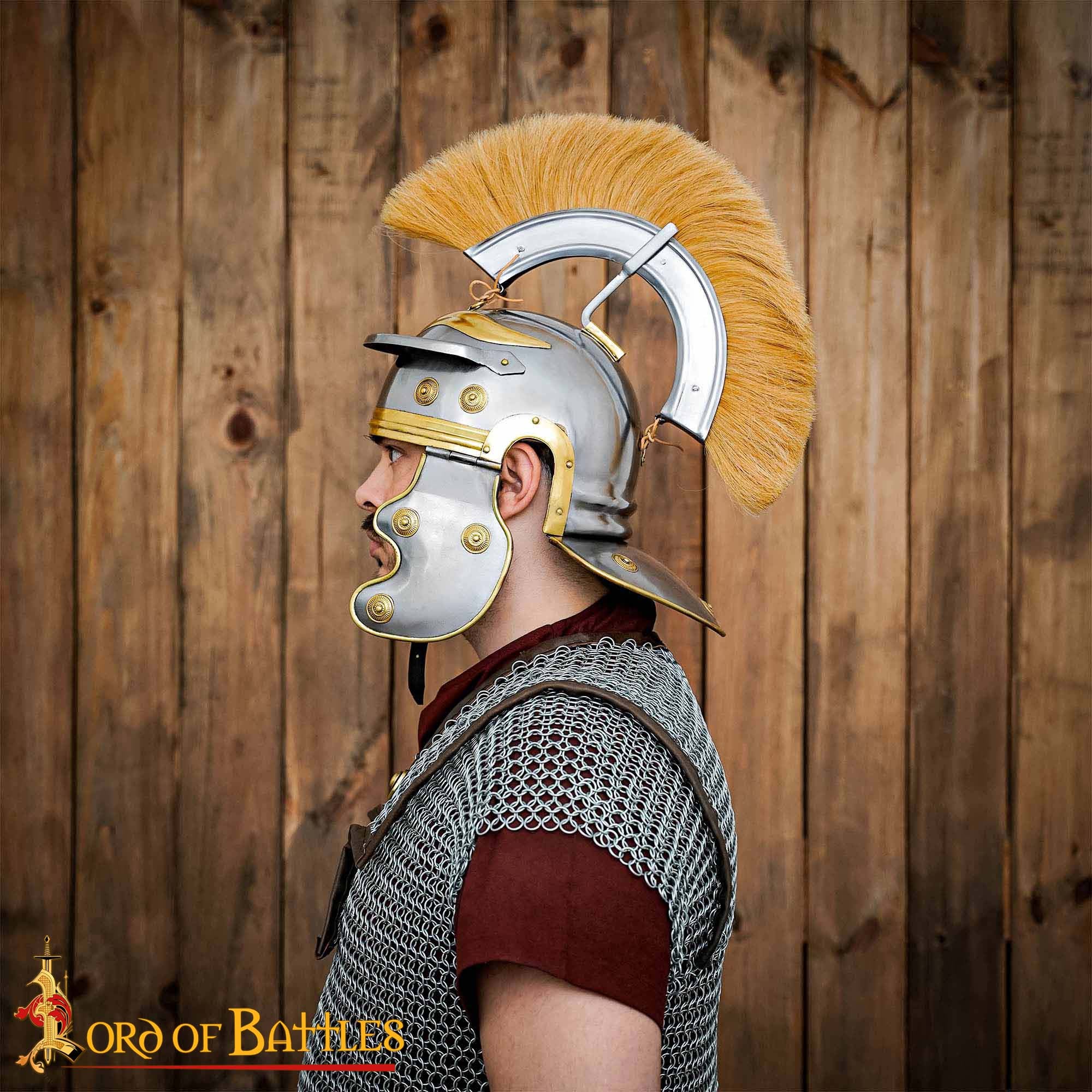 Casco de Centurión Galo Imperial Romano - Acero de Calibre 18 con Aditamento de Cresta de Hierro y Forro de Cuero
