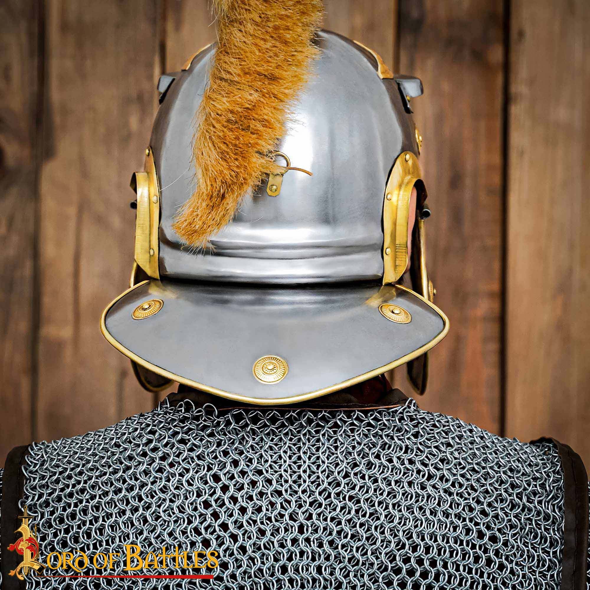 Casco de Centurión Galo Imperial Romano - Acero de Calibre 18 con Aditamento de Cresta de Hierro y Forro de Cuero - Image 7