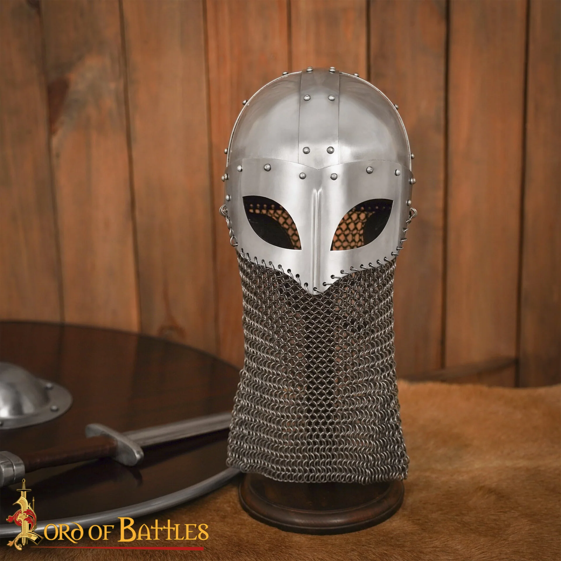 Casco de Gafas Vikingo con Coraza de Cota de Malla de 16 Calibre