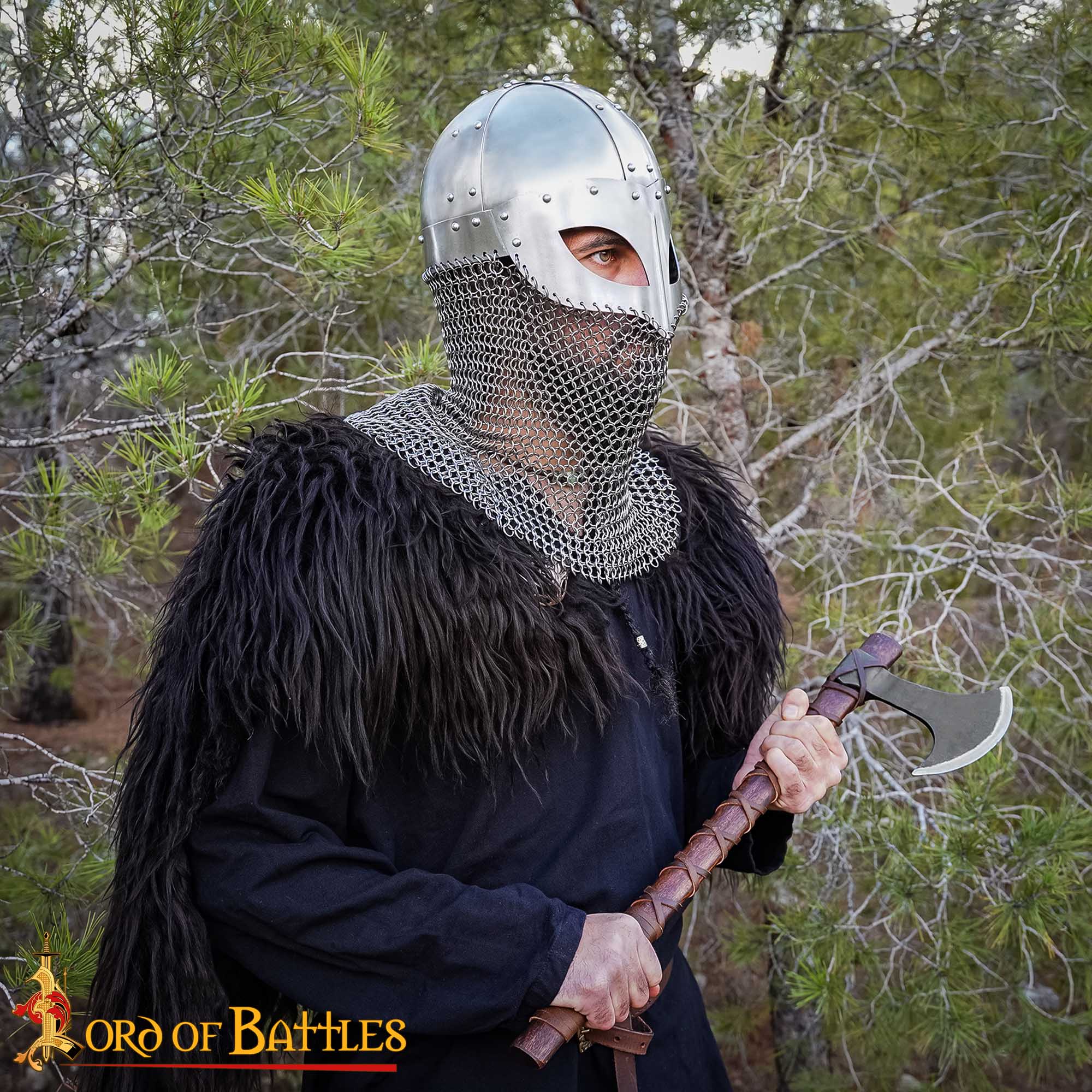 Casco de Gafas Vikingo con Coraza de Cota de Malla de 16 Calibre - Image 5