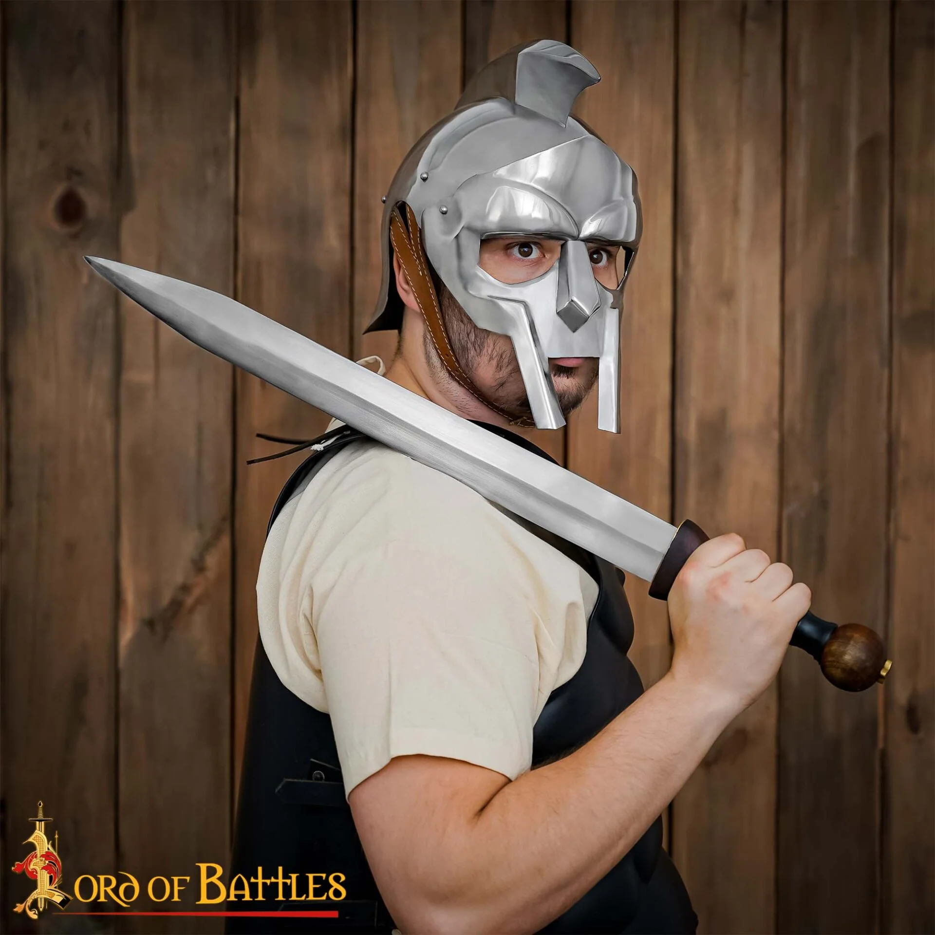 Casco de Gladiador Maximus - Acero Pulido con Forro de Cuero Armadura de Gladiador Romano - Image 2