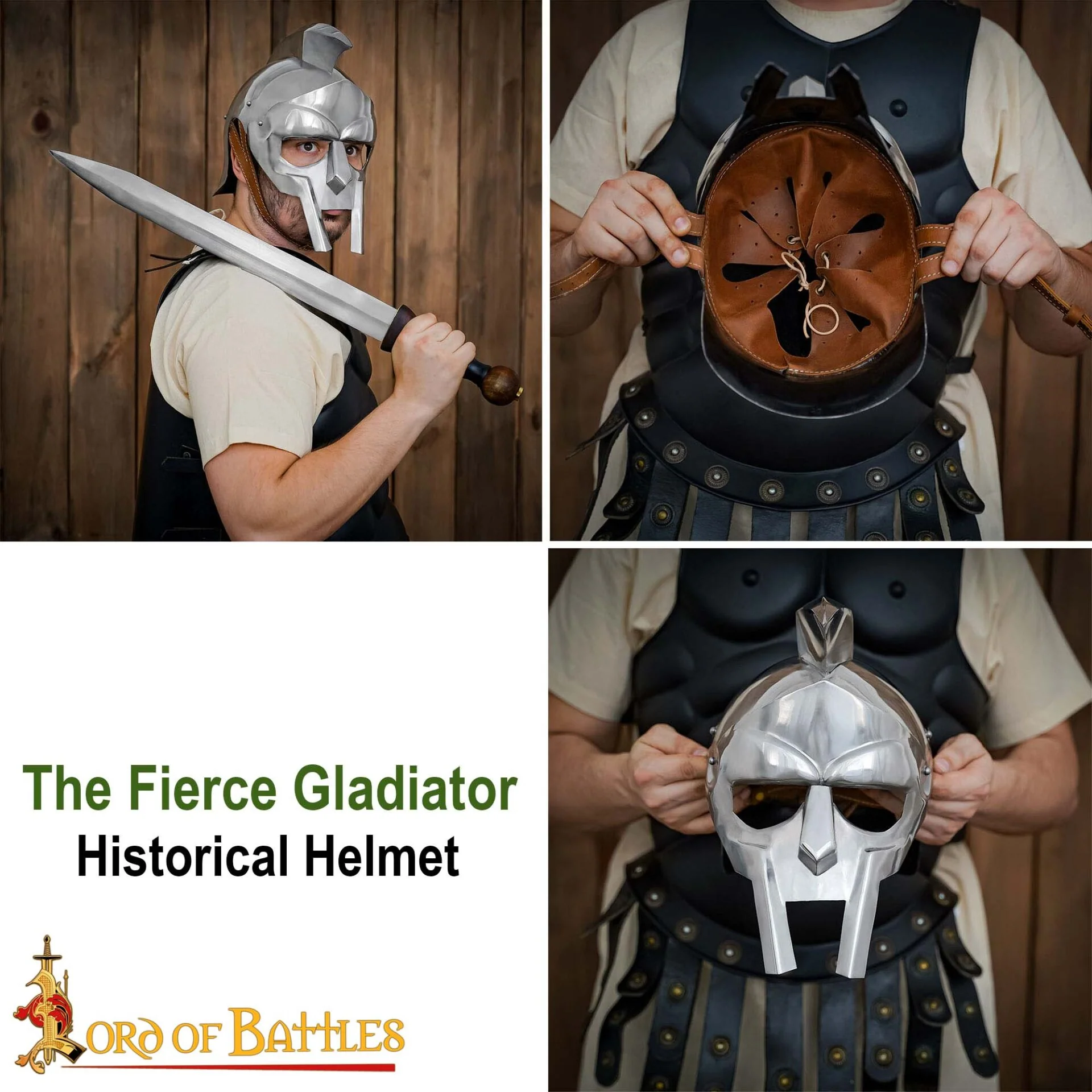 Casco de Gladiador Maximus - Acero Pulido con Forro de Cuero Armadura de Gladiador Romano - Image 7