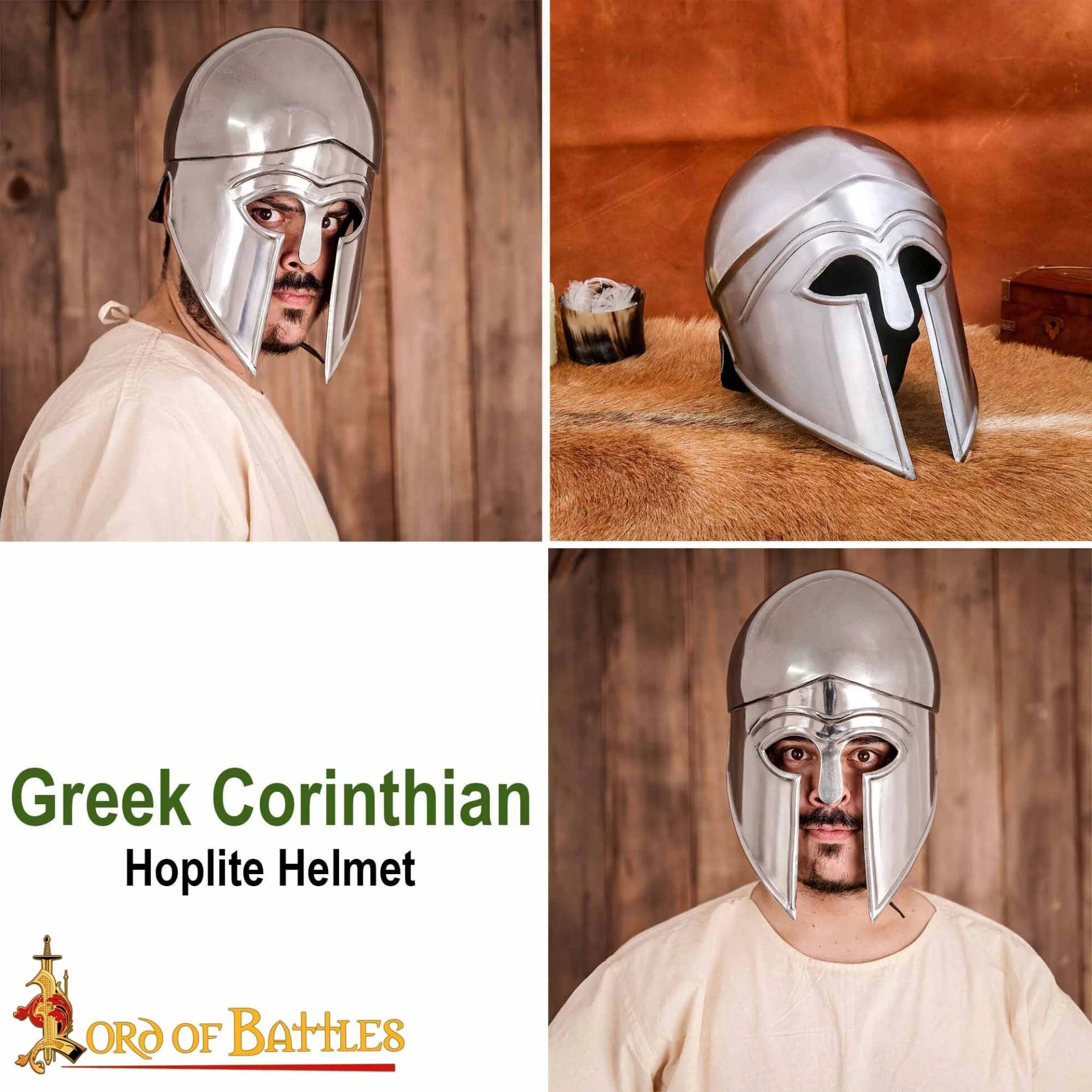 Casco Griego Hoplita Corintio de Acero con Forro de Cuero - Image 8