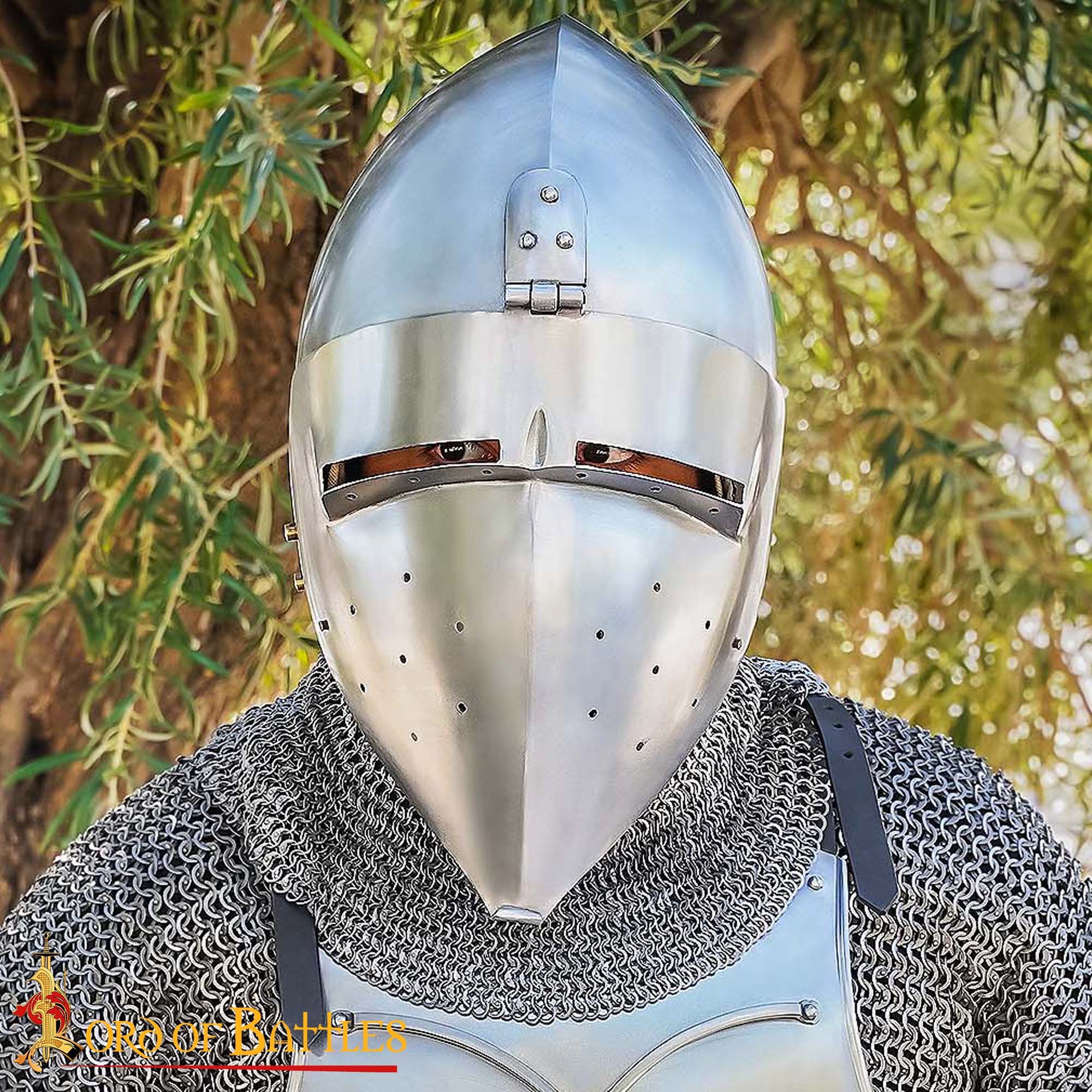 Casco Medieval Klappvisor Bascinet con Forro Acolchado Calibre 16
