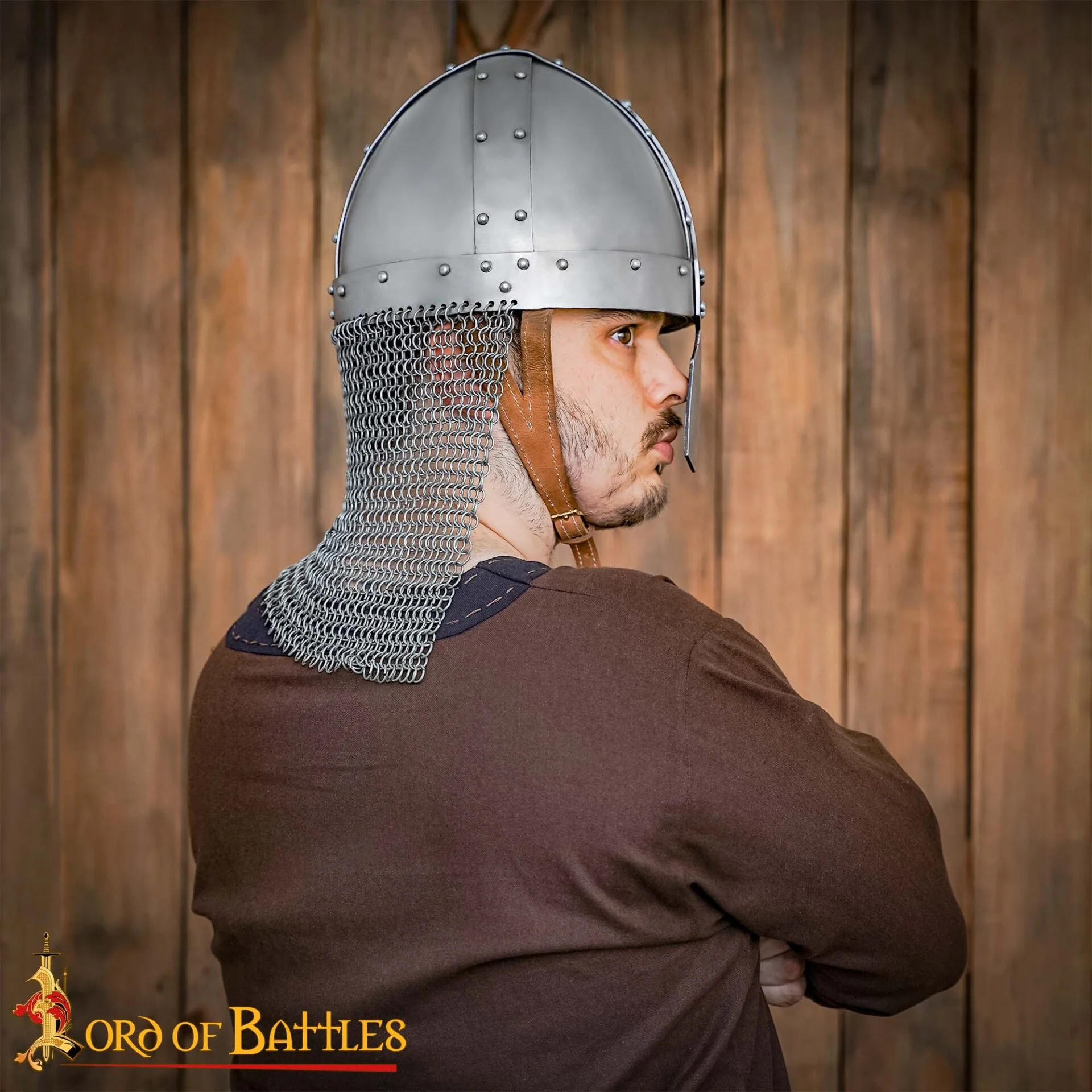Casco Medieval Normando Nasal de Acero con Corail de Cota de Malla 16 Calibre - Image 2