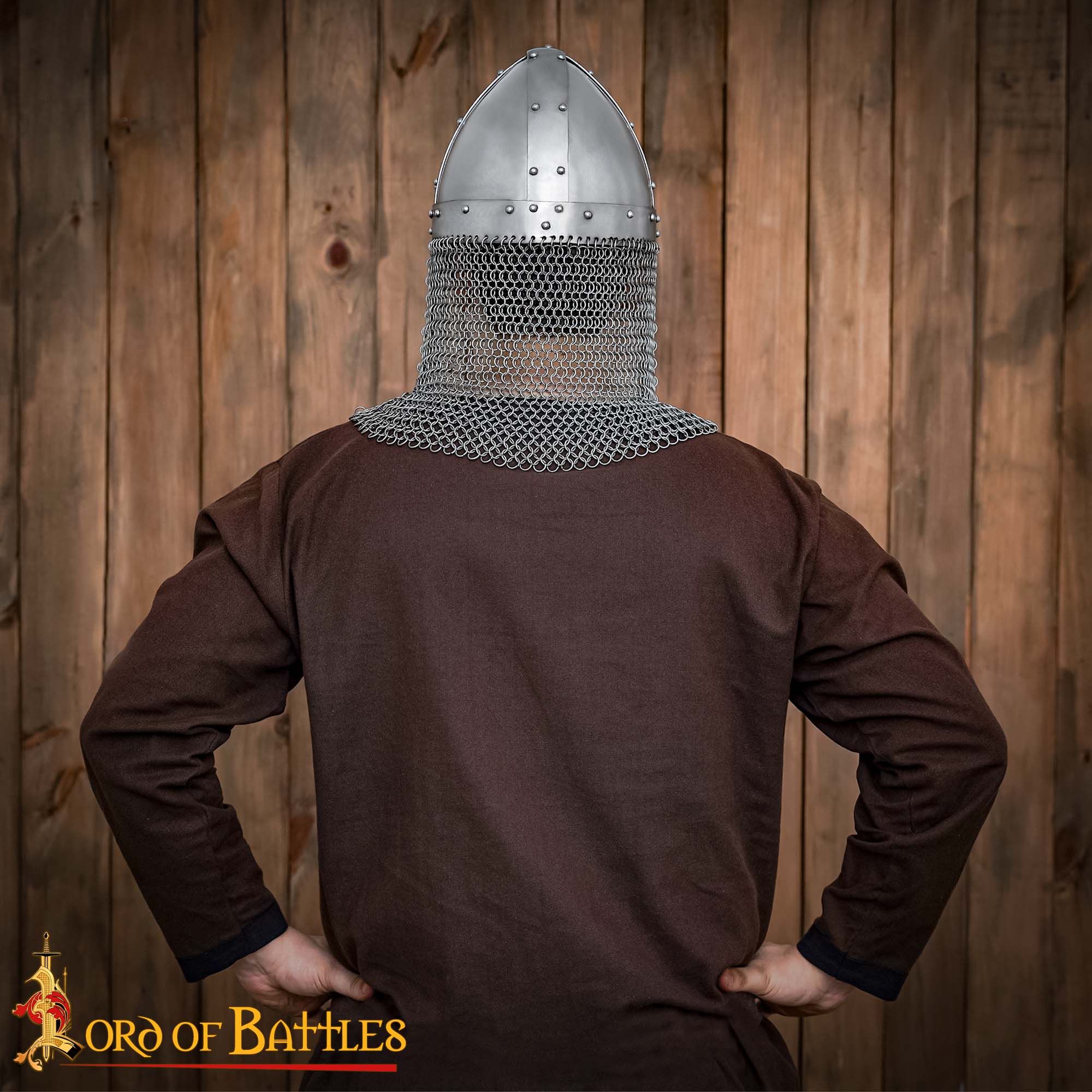 Casco Medieval Normando Nasal de Acero con Corail de Cota de Malla 16 Calibre - Image 6