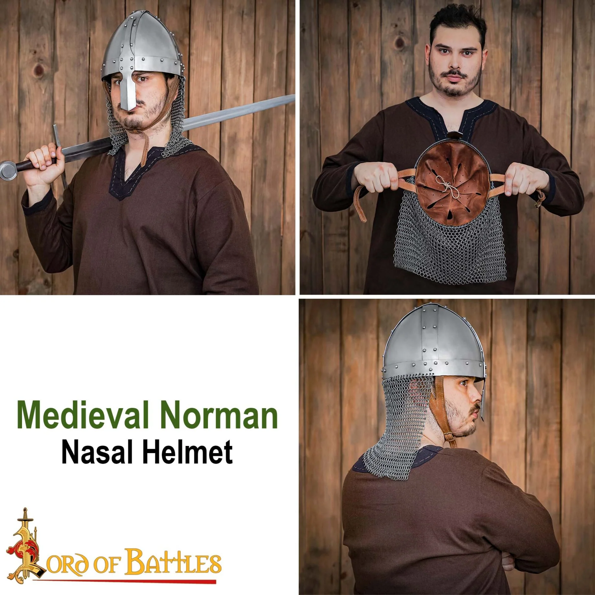 Casco Medieval Normando Nasal de Acero con Corail de Cota de Malla 16 Calibre - Image 7