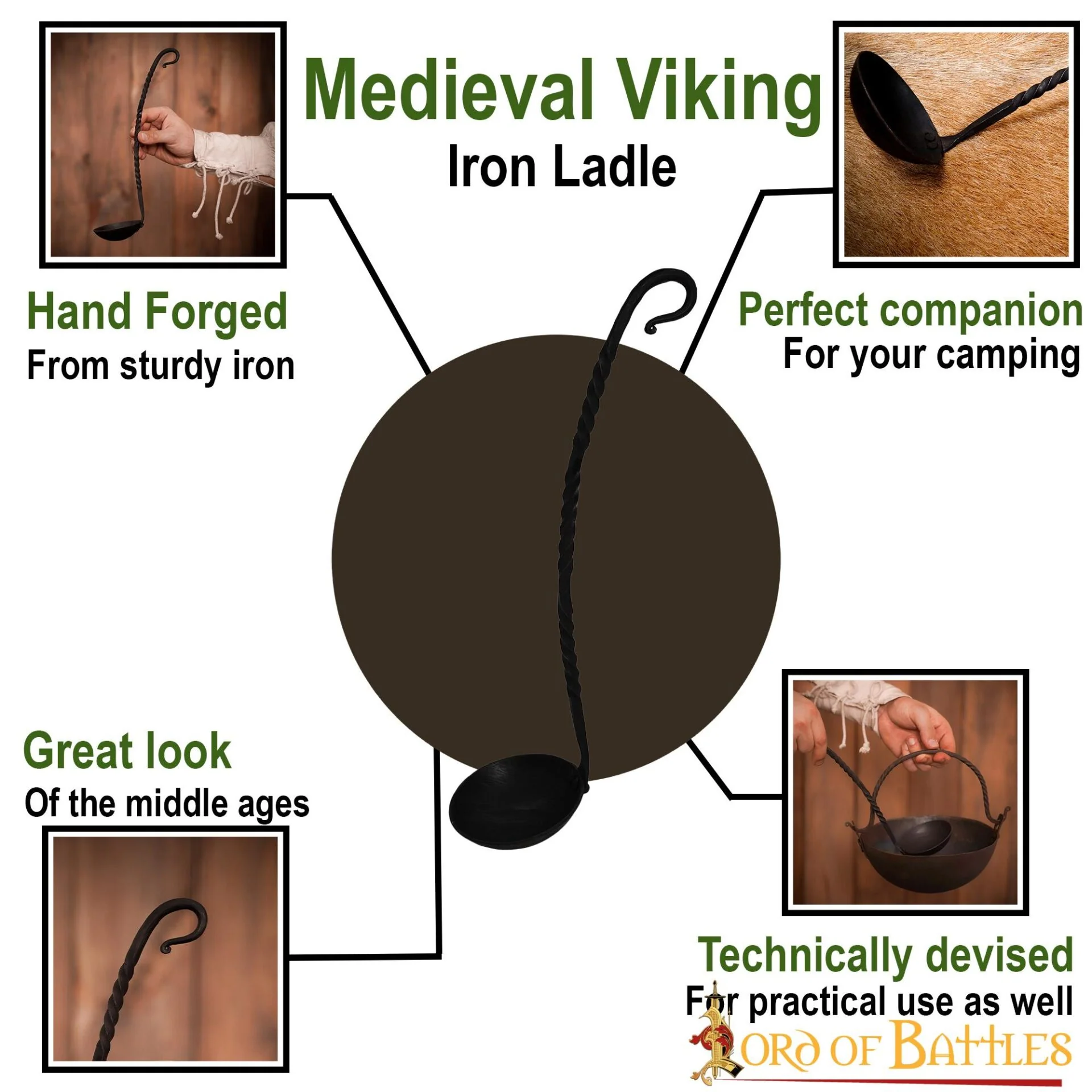 Cazo de Hierro Medieval Vikingo Forjado a Mano Equipo de Campamento Funcional - Image 4