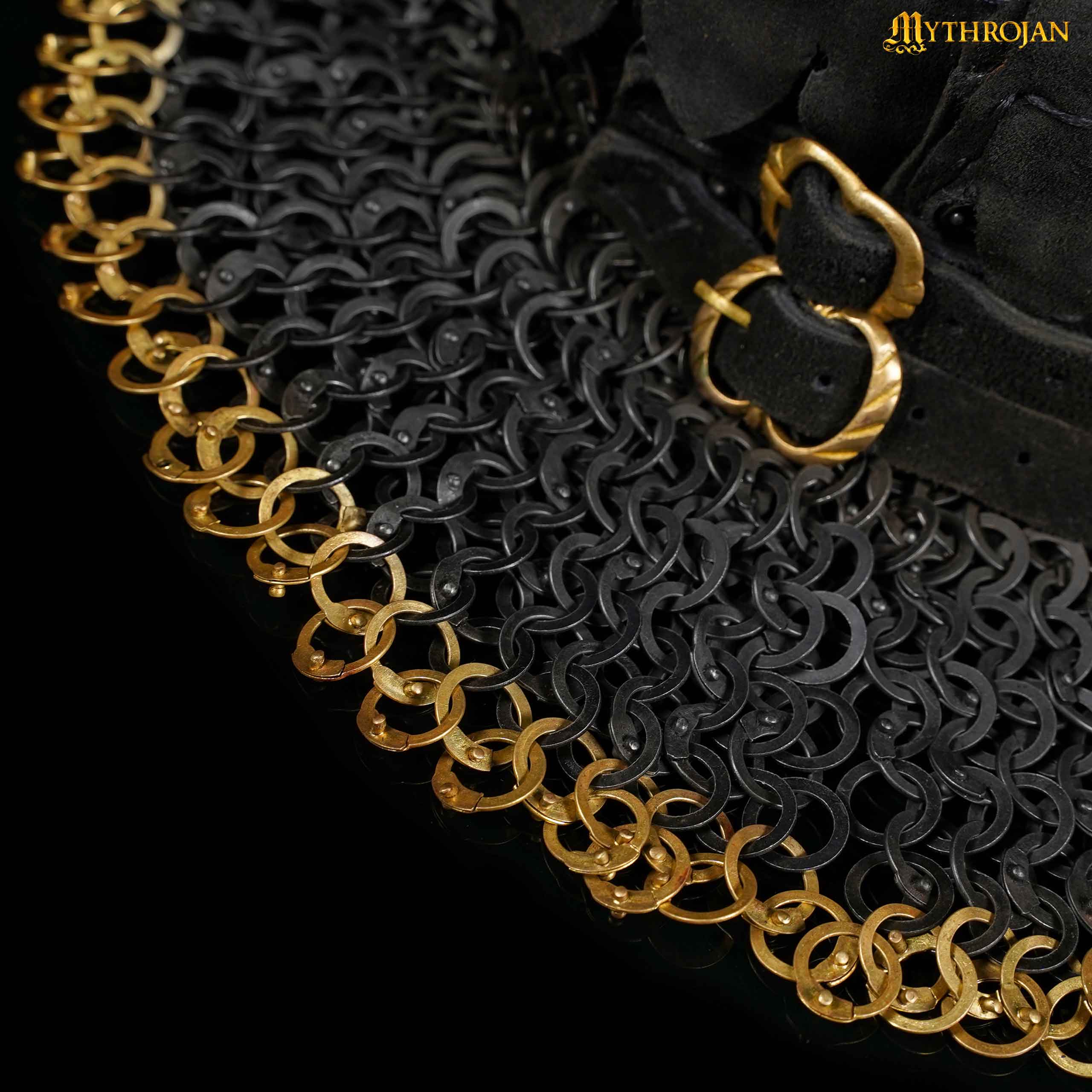 Chainmail Standard "the Black Knight Gorget" - 9mm Flat Ring Round Rivets With Sturdy Red Padded Lining And Solid Brass Closing System - Mild Steel - Ideal For Stage Combat & Reenactments - Padded Lining - Image 5