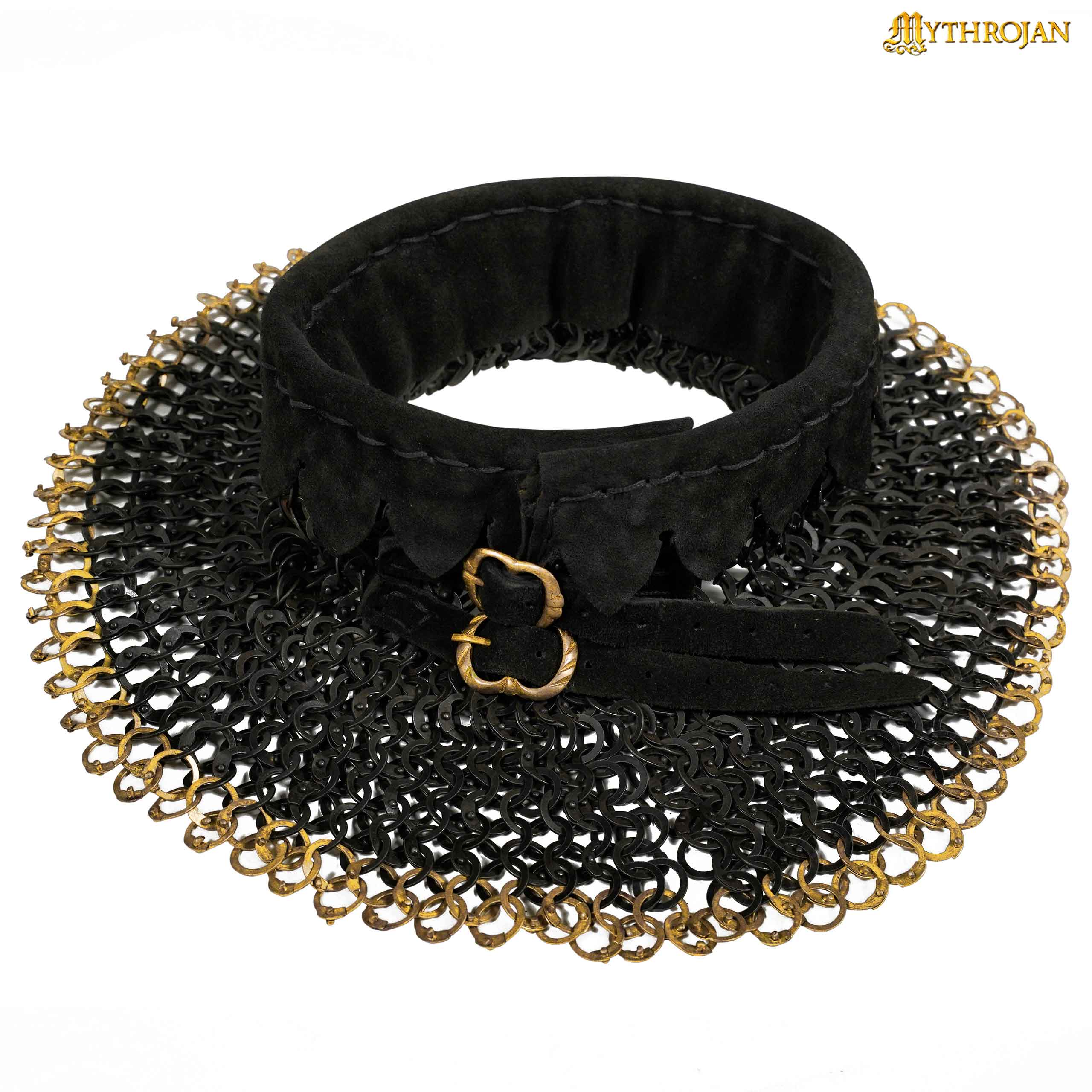 Chainmail Standard "the Black Knight Gorget" - 9mm Flat Ring Round Rivets With Sturdy Red Padded Lining And Solid Brass Closing System - Mild Steel - Ideal For Stage Combat & Reenactments - Padded Lining - Image 7