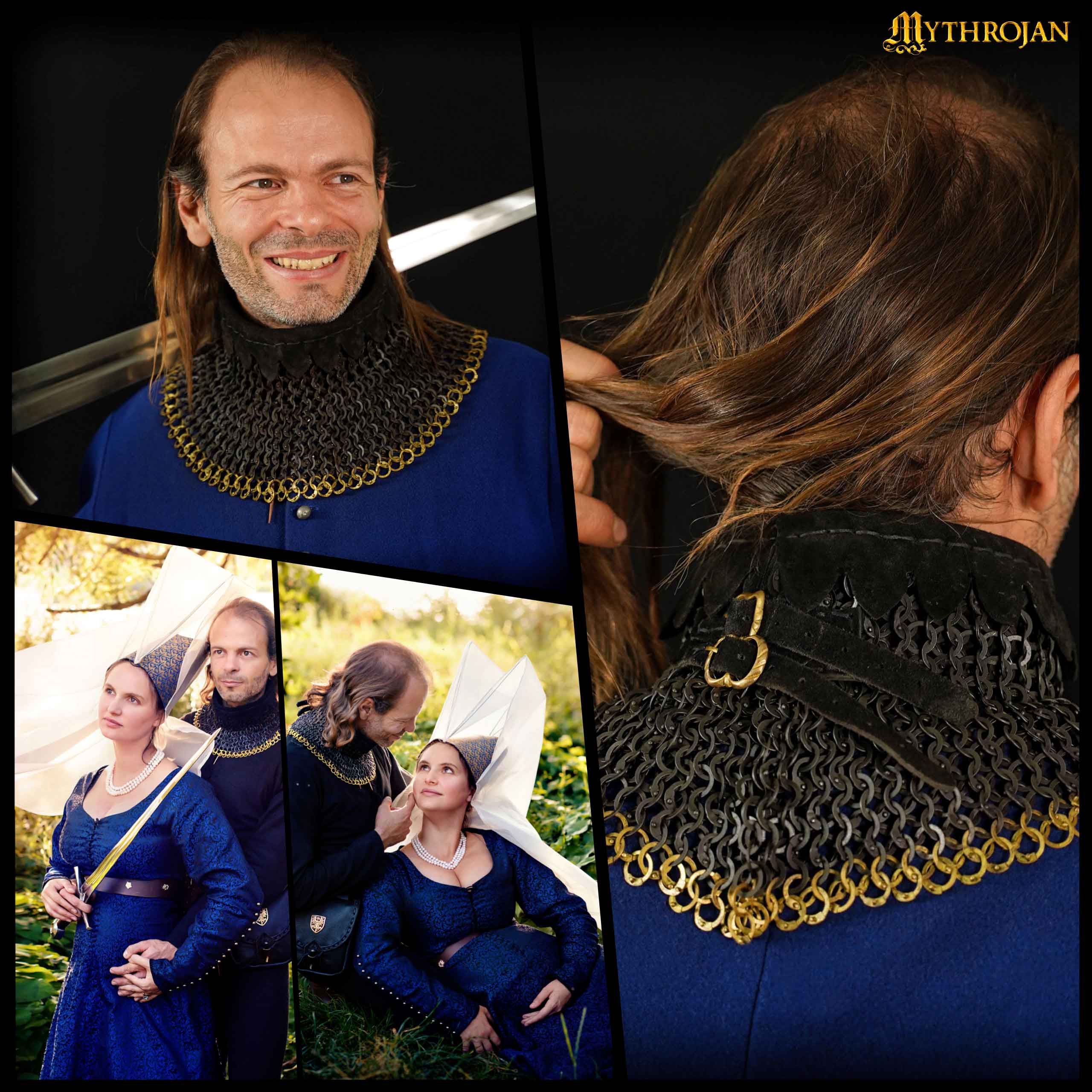 Chainmail Standard "the Black Knight Gorget" - 9mm Flat Ring Round Rivets With Sturdy Red Padded Lining And Solid Brass Closing System - Mild Steel - Ideal For Stage Combat & Reenactments - Padded Lining - Image 9