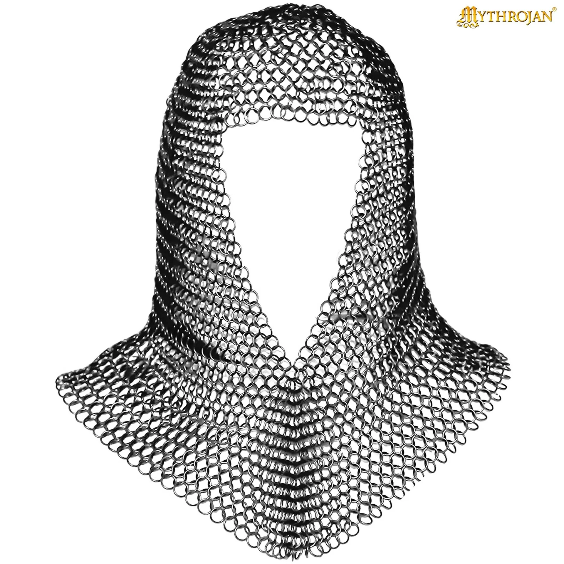 Cofia de Cota de Malla con Cara en V - 10 Mm, Calibre 16 de Acero Inoxidable, Libre de Óxido - Ideal para Larp, Cosplay y Disfraces de Cine Medieval