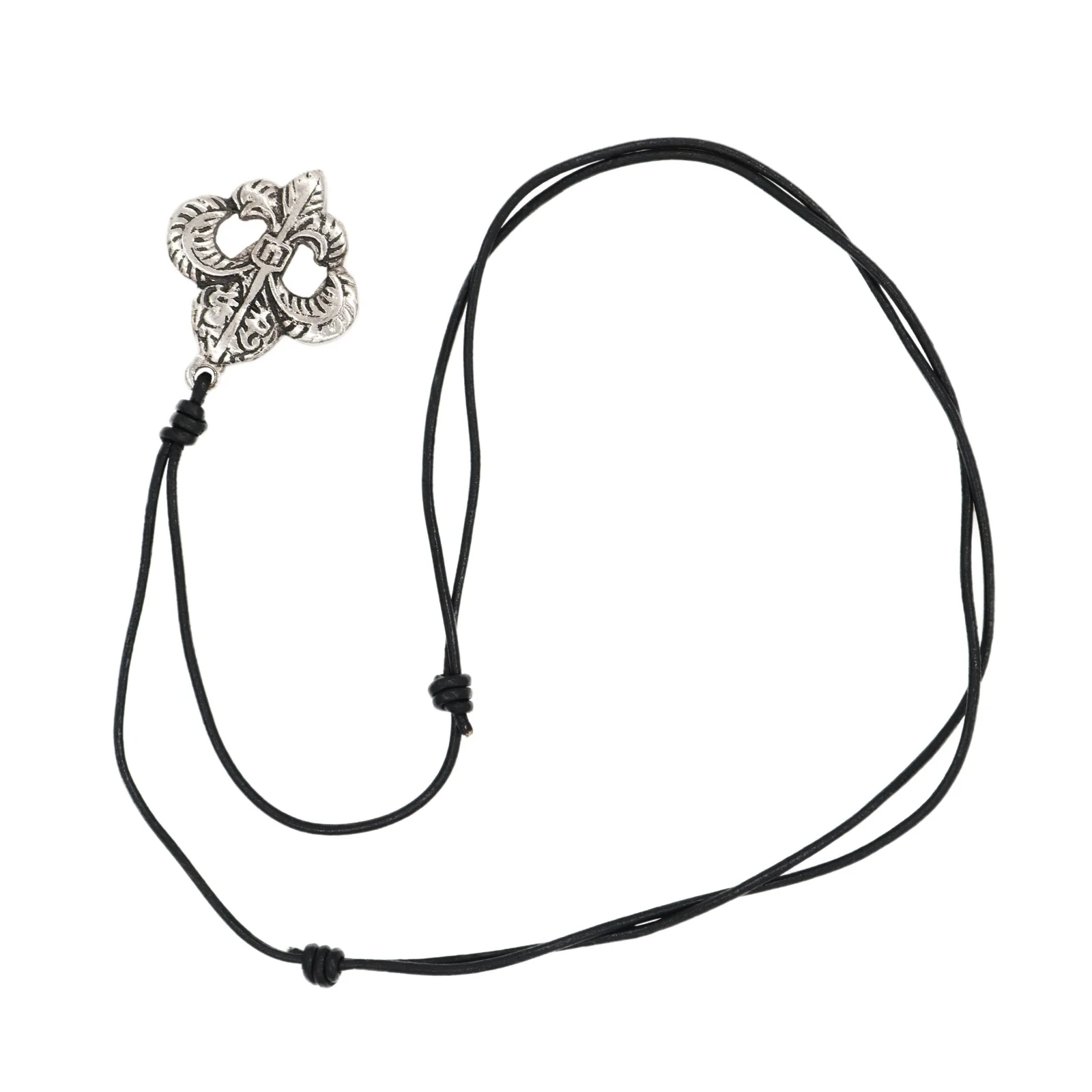 Colgante Flor de Lis de Acero con Cordón de Cuero Auténtico