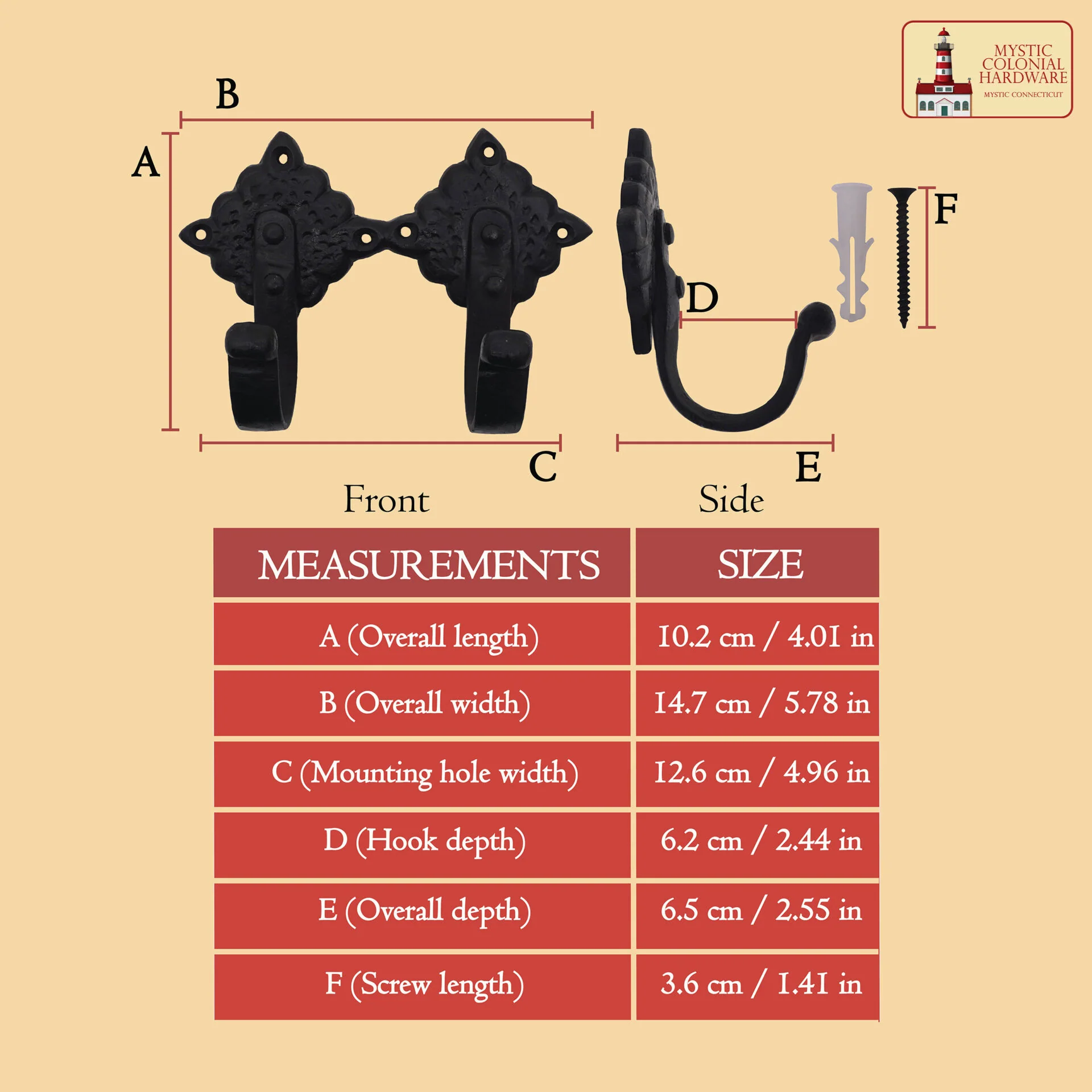 Colonial Wrought Iron Wall Hooks - Juego de 2 Ganchos Negros Decorativos Forjados a Mano - Image 2
