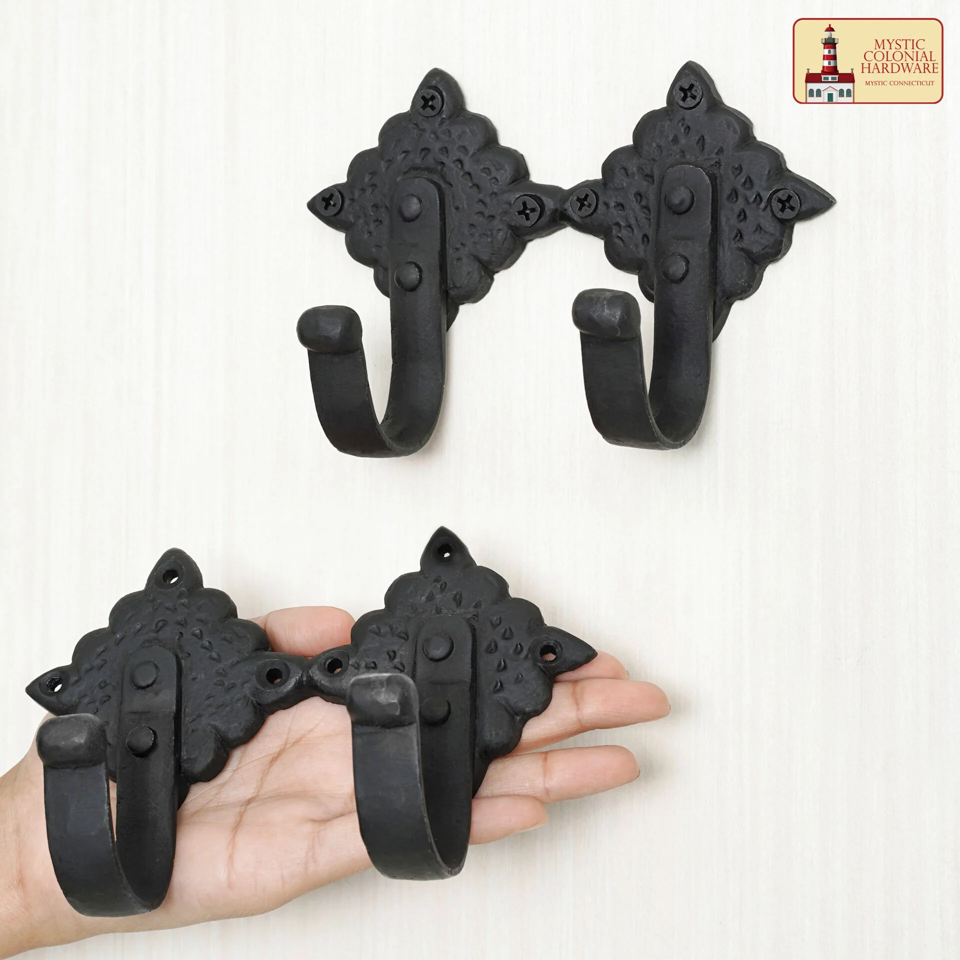 Colonial Wrought Iron Wall Hooks - Juego de 2 Ganchos Negros Decorativos Forjados a Mano - Image 5