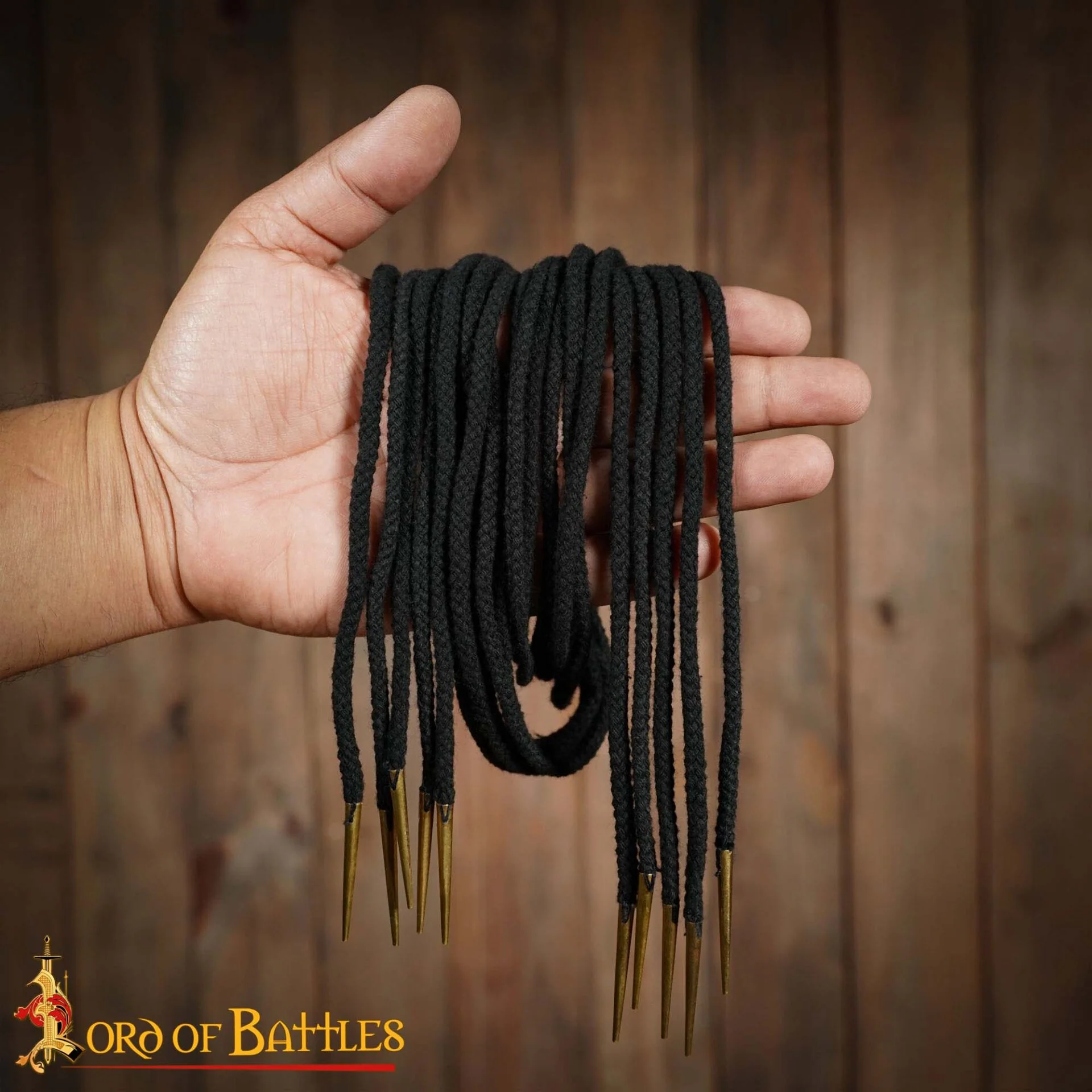 Cordones de Algodón Negro con Remates de Latón Macizo - Juego de 5 Corbatas Medievales