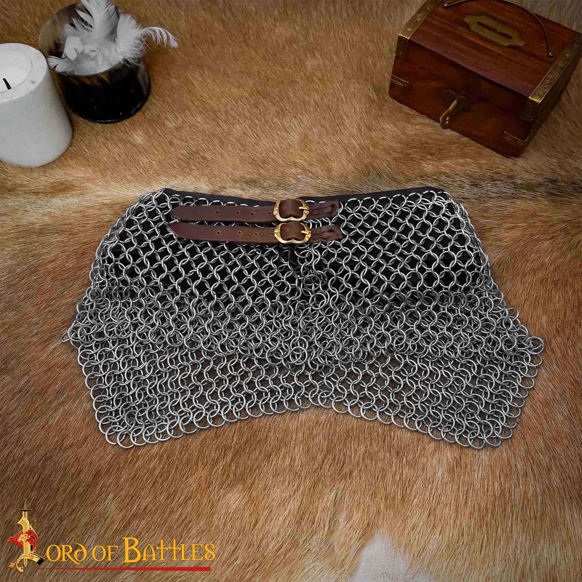 Cota de Malla Medieval - Anillos de Alta Resistencia a la Tracción con Adornos de Cuero - 9mm 16 Gauge Protección para el Cuello - Image 2