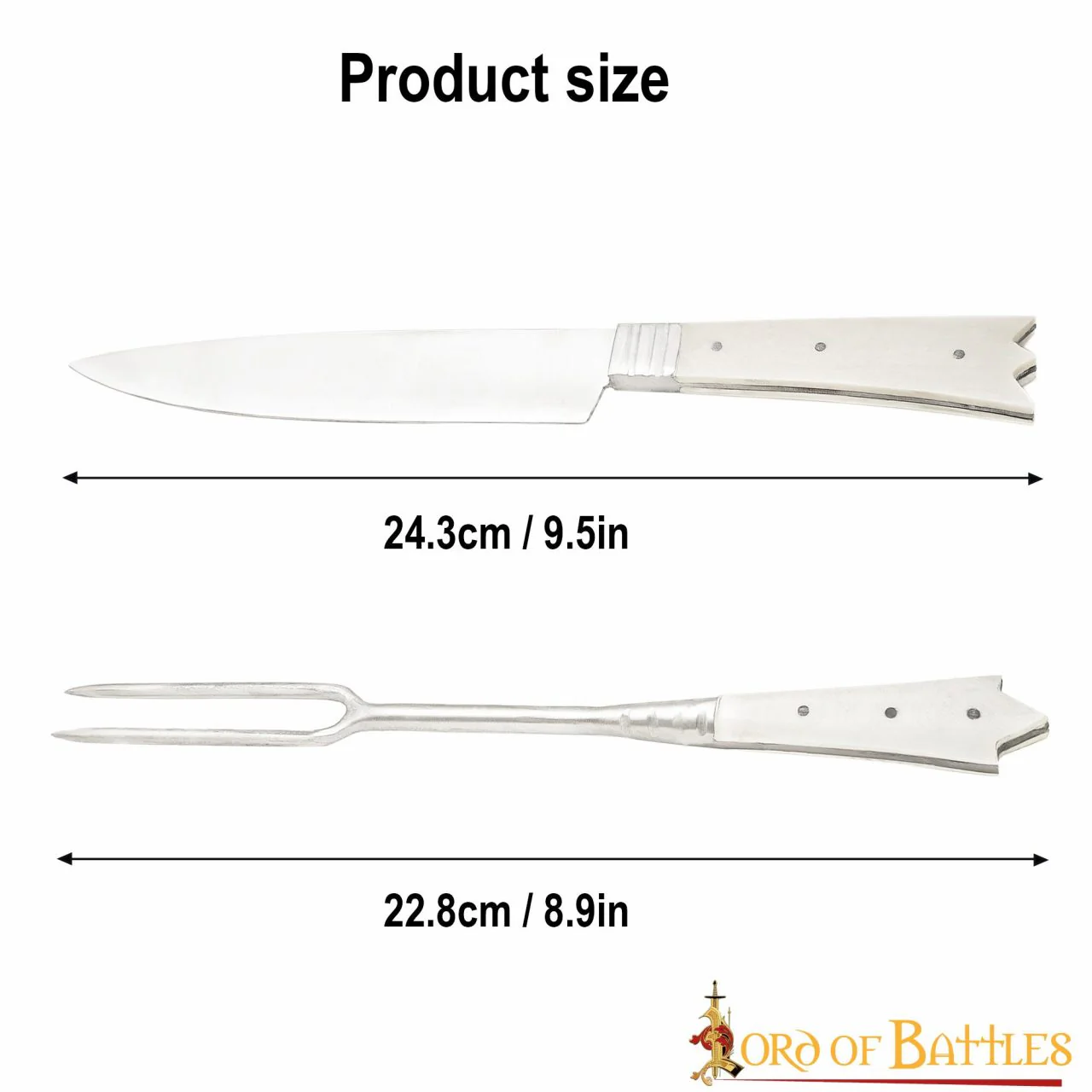 Cubertería Medieval Cuchillo y Tenedor Acero Inoxidable con Mango de Hueso - Image 6