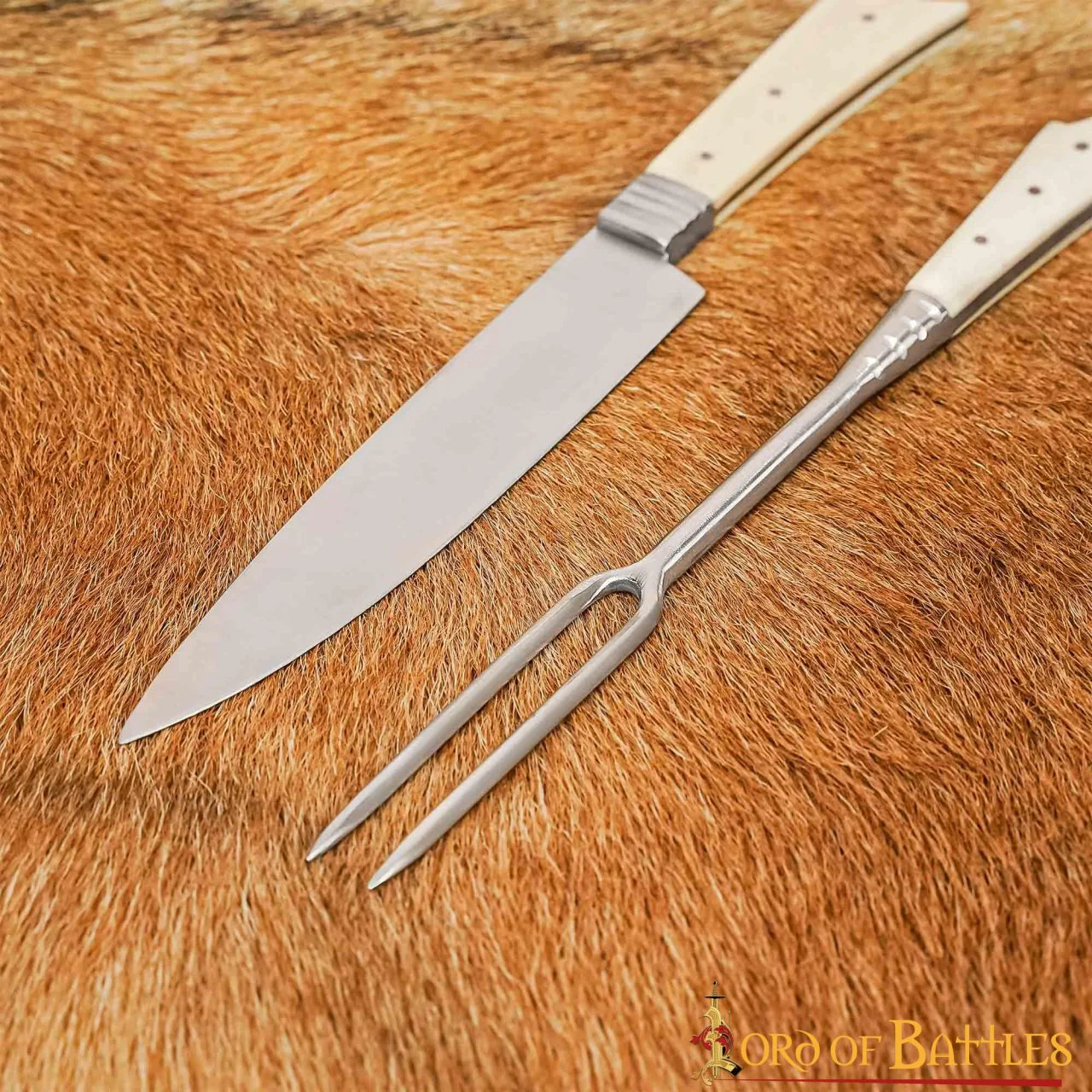 Cubertería Medieval Cuchillo y Tenedor Acero Inoxidable con Mango de Hueso - Image 9