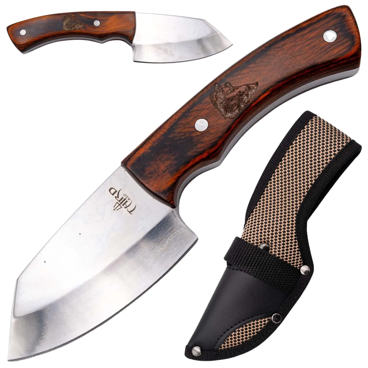 Cuchillo de Caza Third Acero 440 Brillo Espejo – Mango Pakkawood o Arce