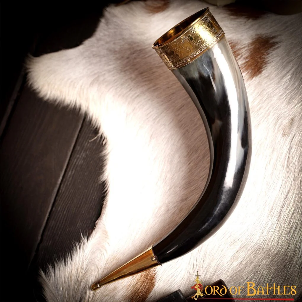 Cuerno Medieval Vikingo para Beber con Accesorios de Latón Puro Cuerno de Buey Auténtico Hecho a Mano - Image 9