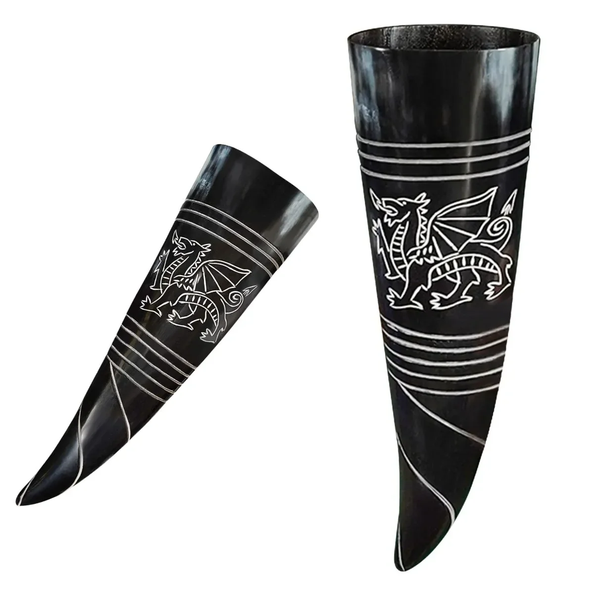 Cuerno para Beber "el Dragón Celta" 400 Ml Elaborado a Mano con Auténtico Cuerno de Buey