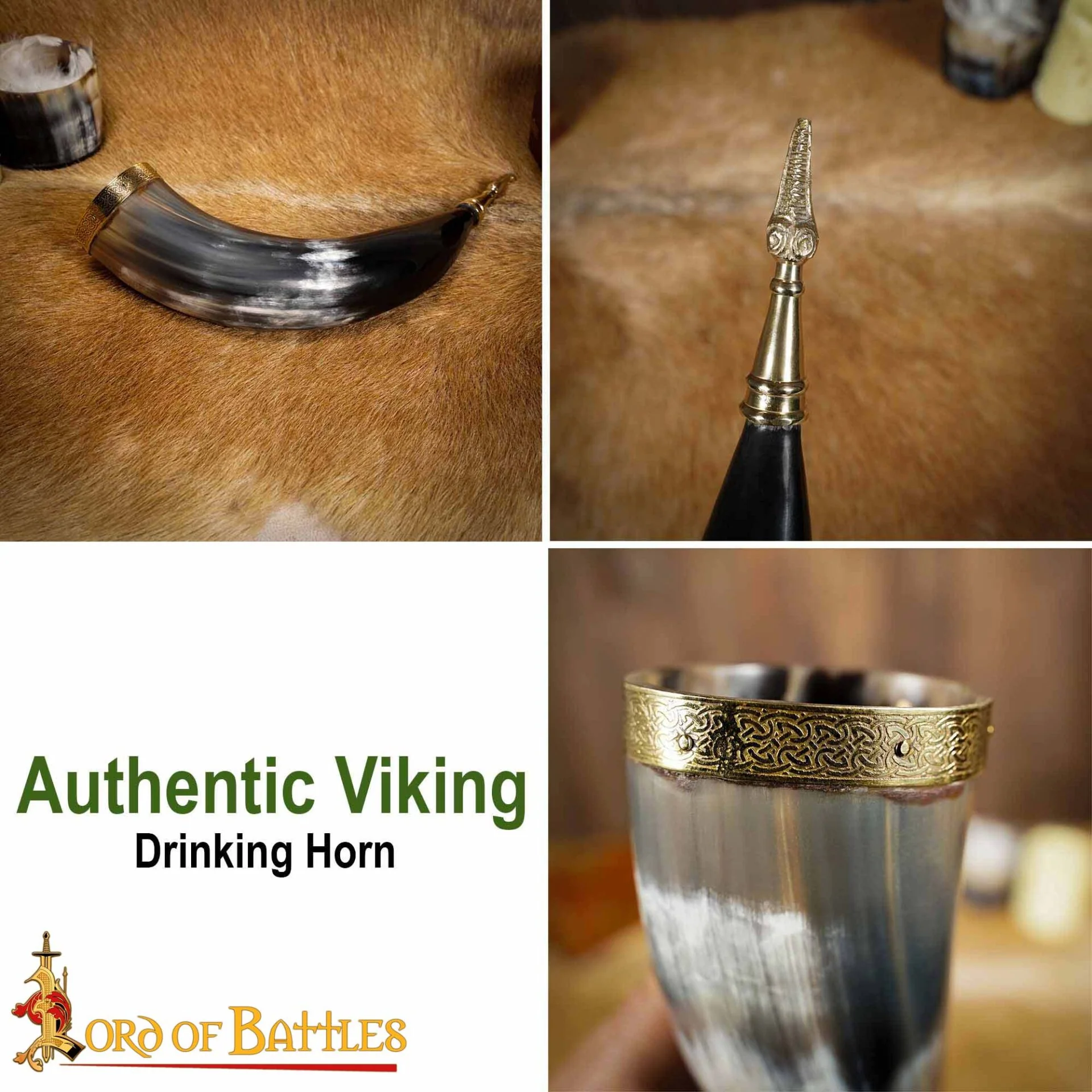 Cuerno para Beber Vikingo Medieval de 300 - 400 Ml con Accesorios de Latón Hecho a Mano con Auténtico Cuerno de Buey - Image 4