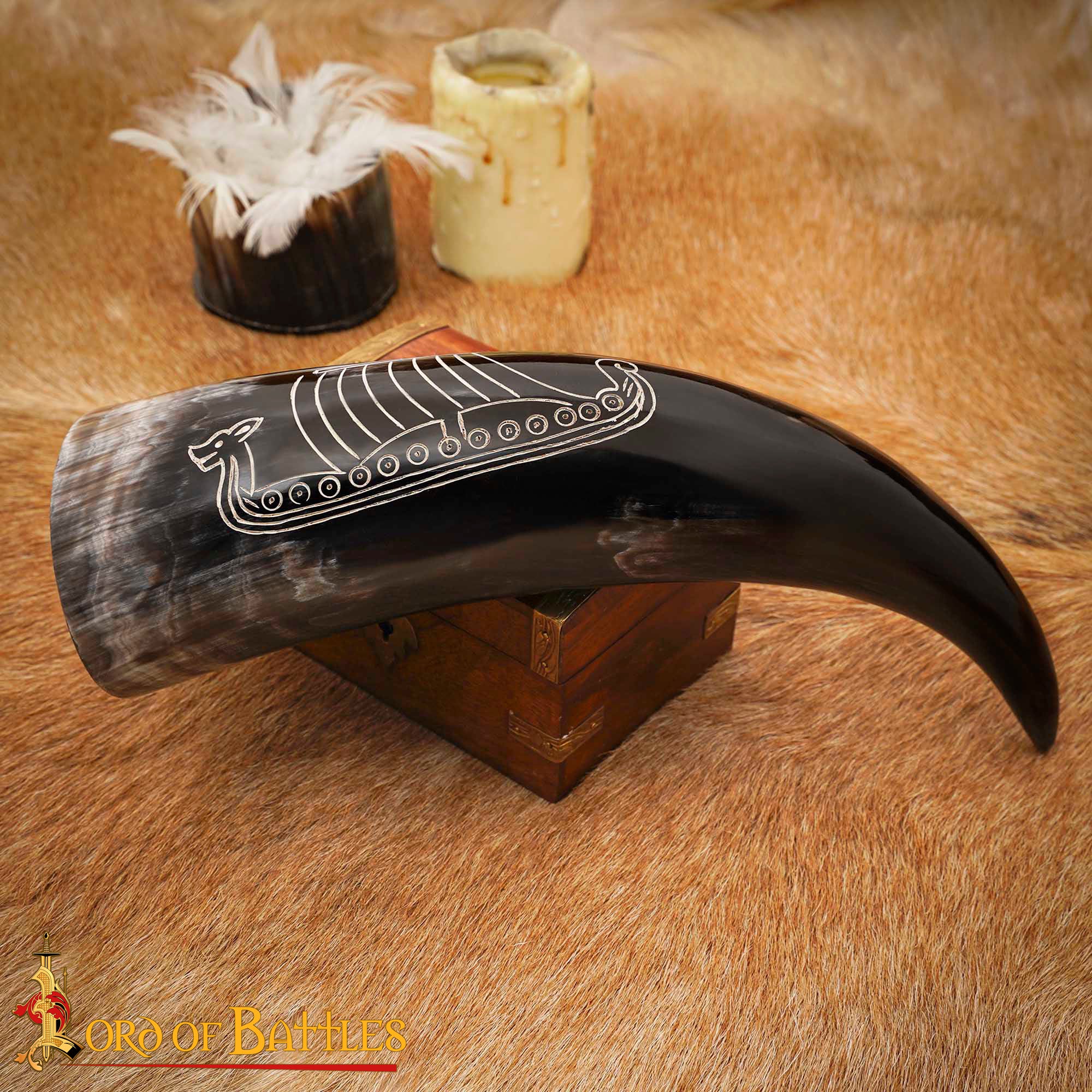 Cuerno Vikingo Artesanal con Grabado Longship - Image 11