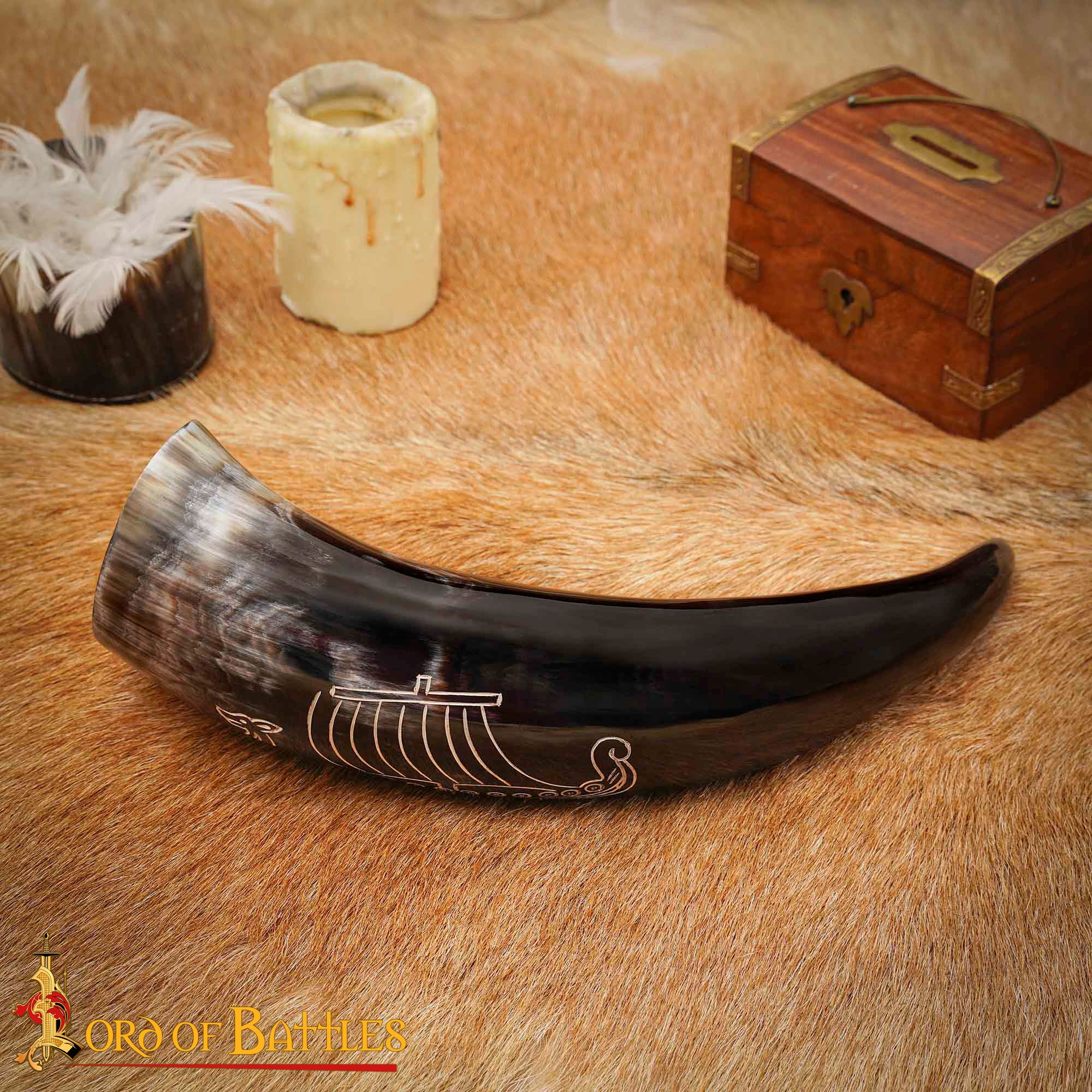 Cuerno Vikingo Artesanal con Grabado Longship - Image 13