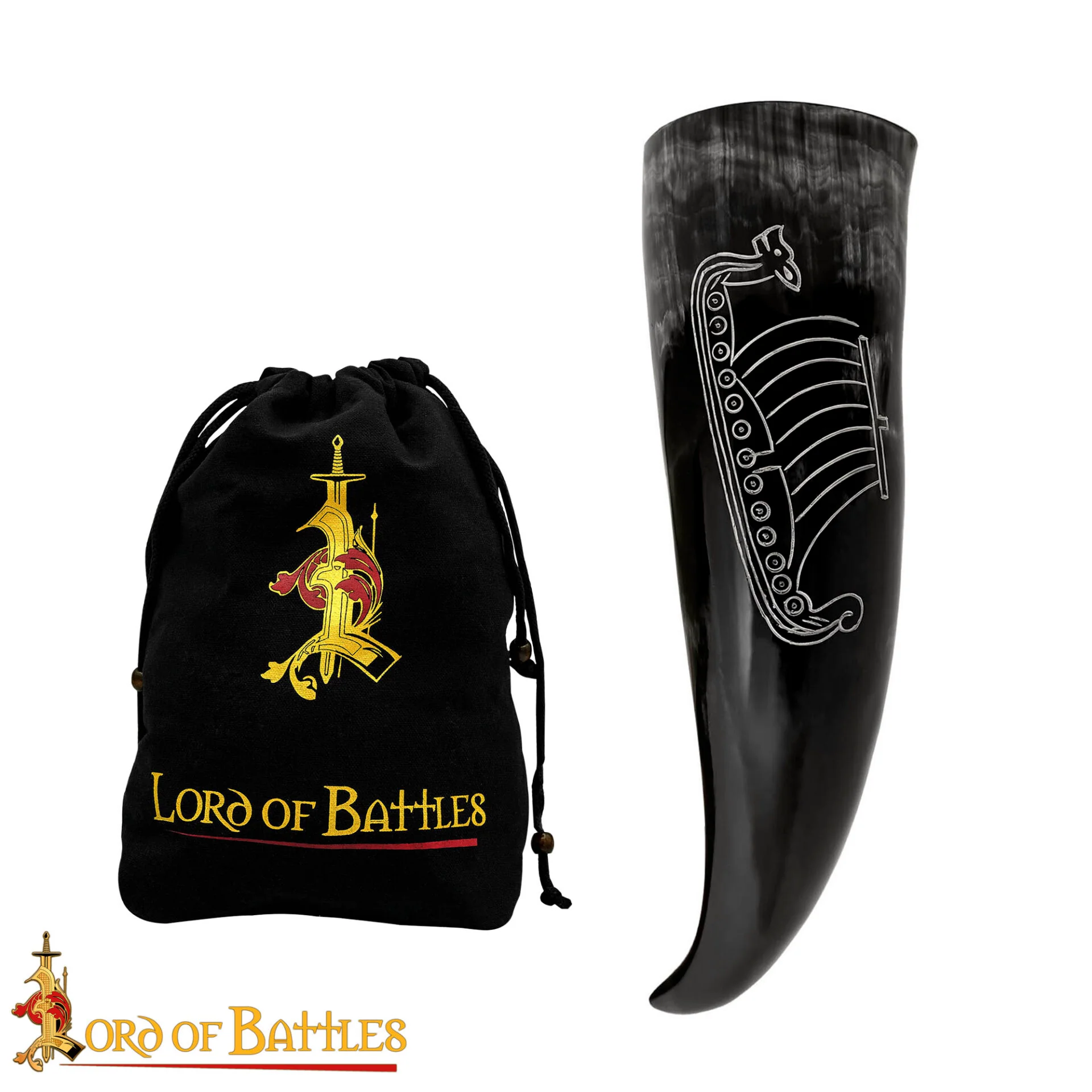 Cuerno Vikingo Artesanal con Grabado Longship - Image 4