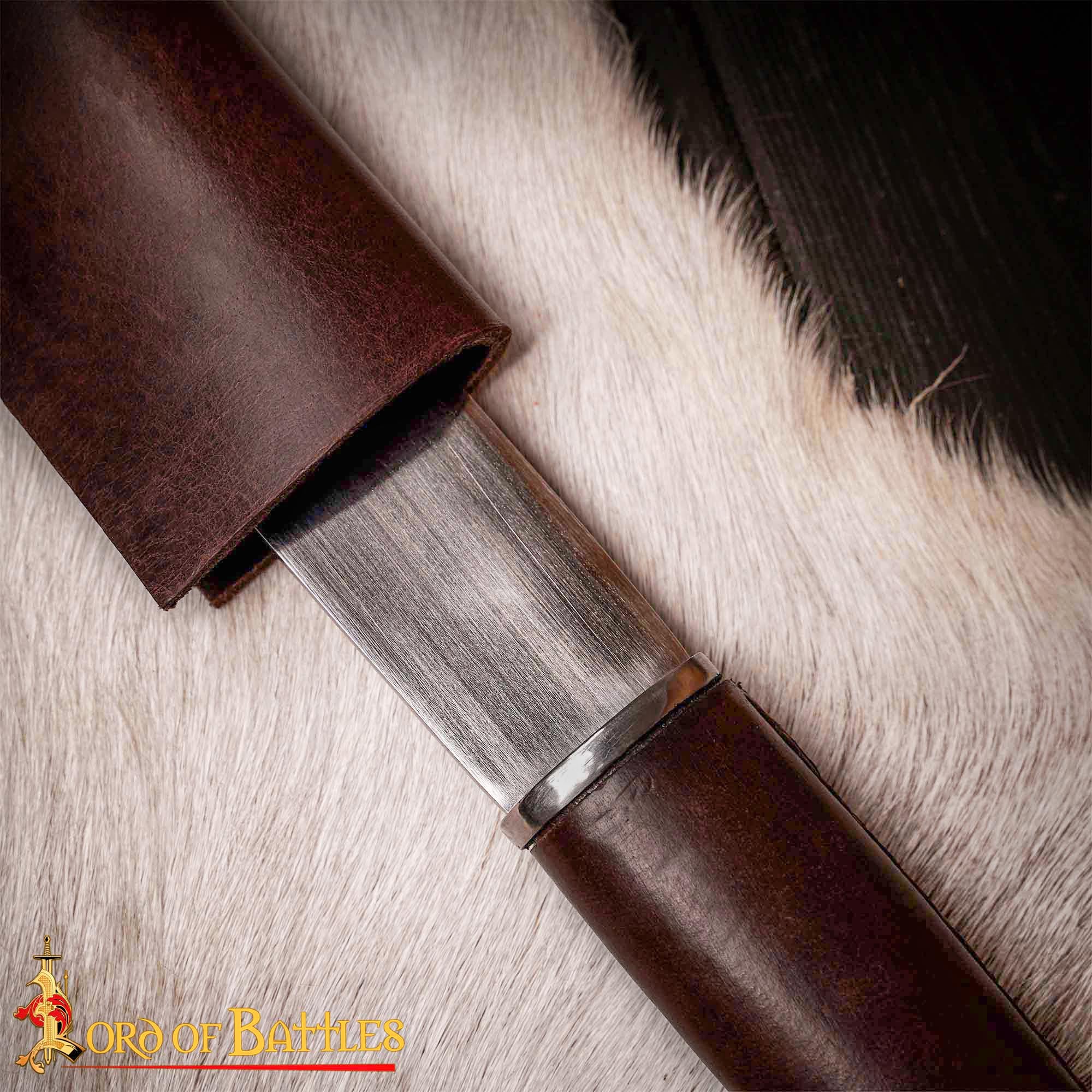 Daga Medieval Seax - Hoja de Acero Al Carbono Forjada a Mano con Funda de Cuero Marrón - Image 7