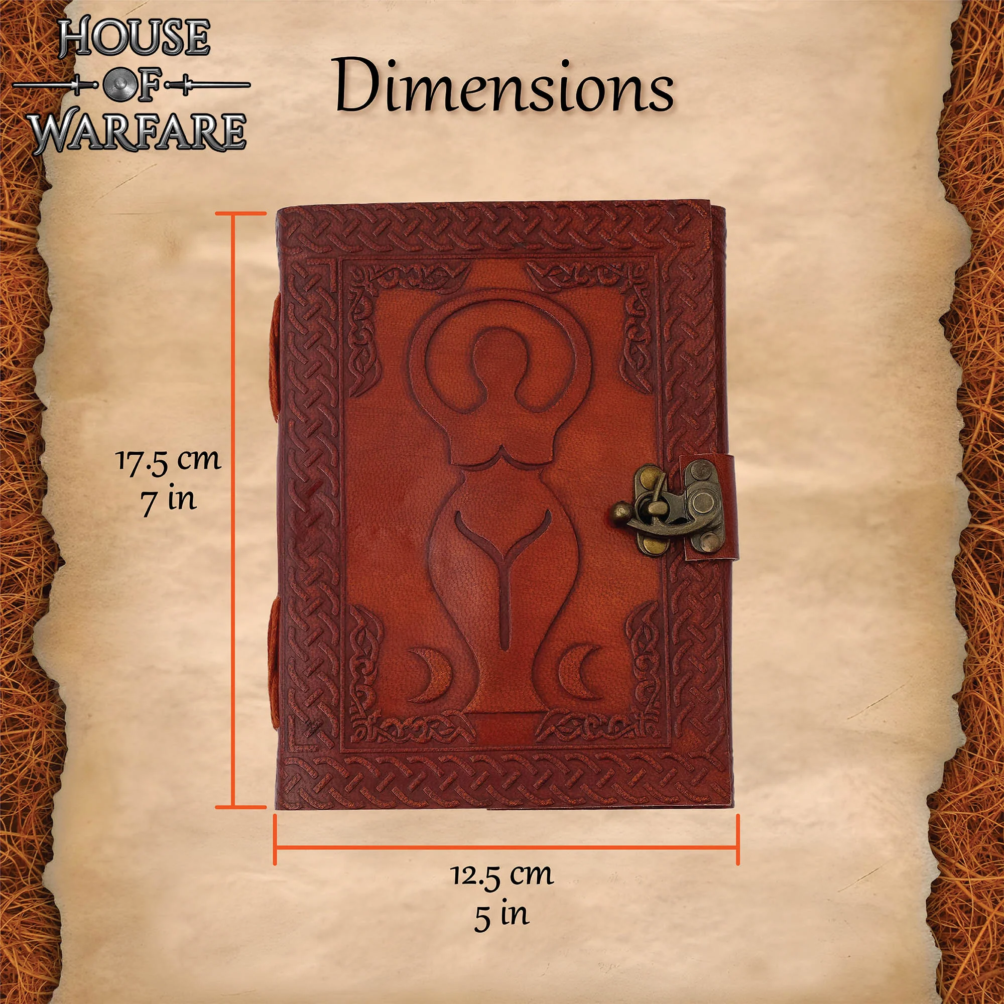 Diario de Cuero Repujado Diosa Medieval - Diario Hecho a Mano con Cerradura de Latón - Image 3