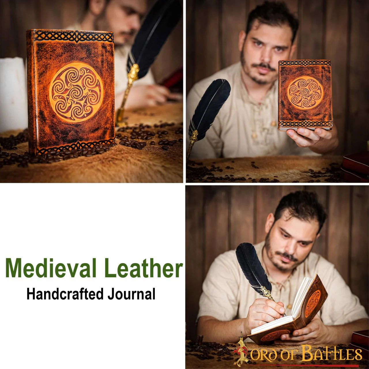 Diario Medieval de Piel Auténtica Hecho a Mano con Diseño Celta en Espiral - Image 6