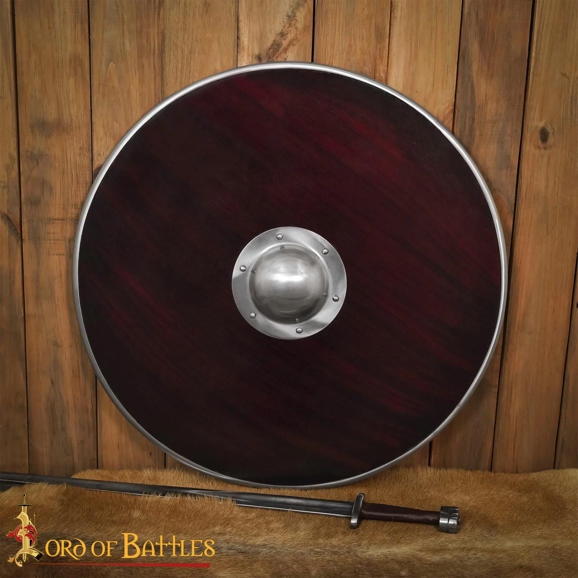 Escudo Vikingo de Madera - Saliente de Acero Artesanal