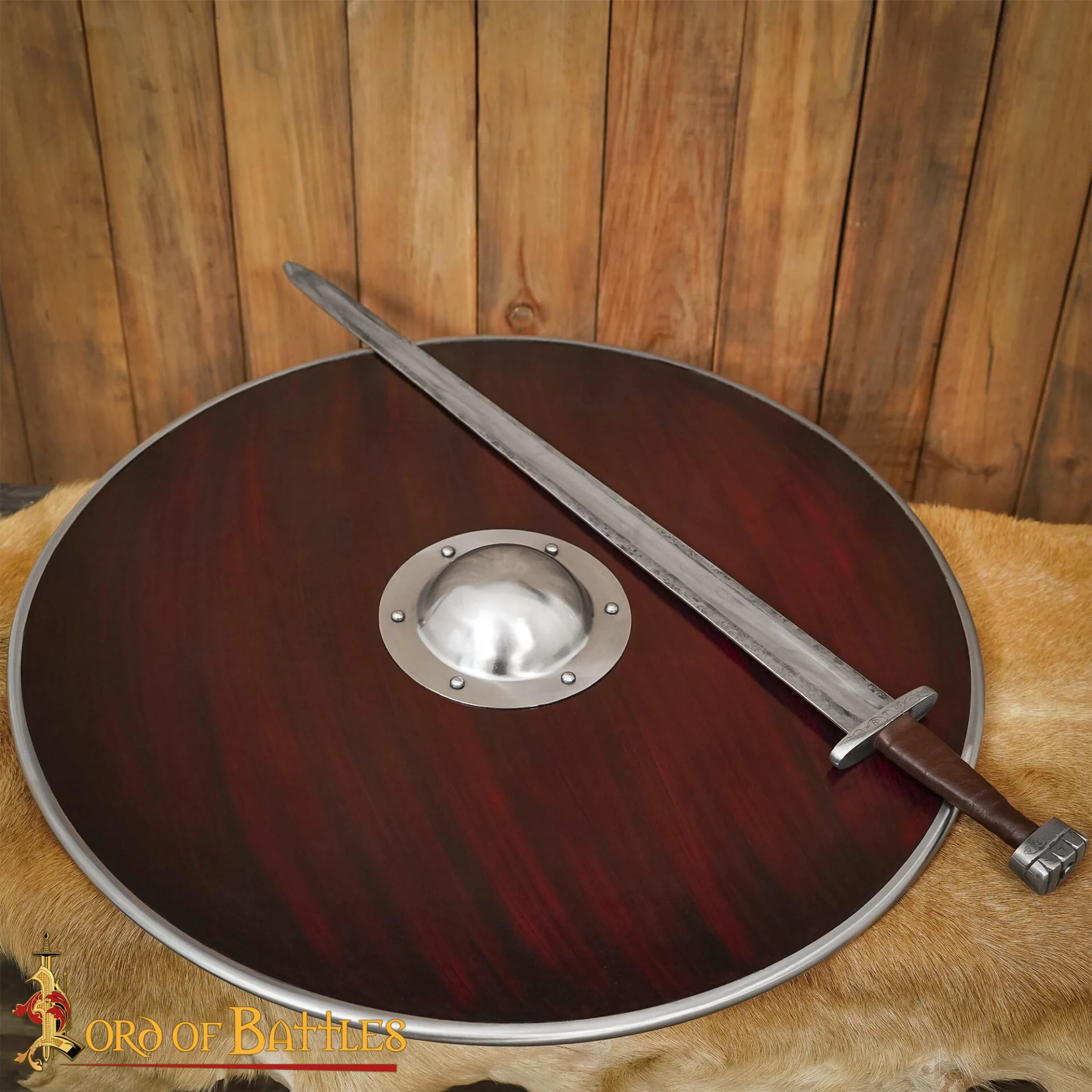 Escudo Vikingo de Madera - Saliente de Acero Artesanal - Image 5