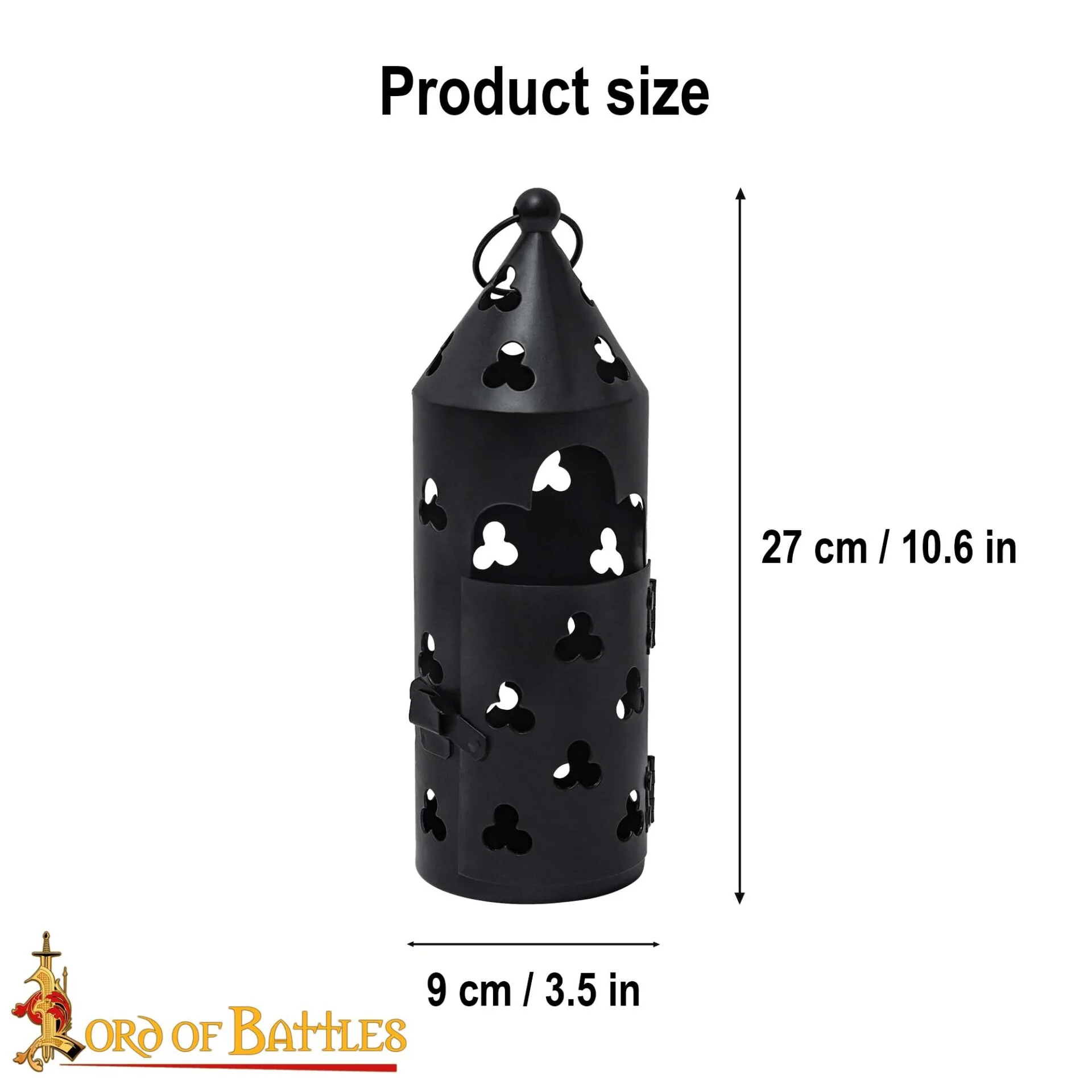 Farol Medieval de Hierro para Velas con Recortes de Trébol y Asa Anular - Image 13