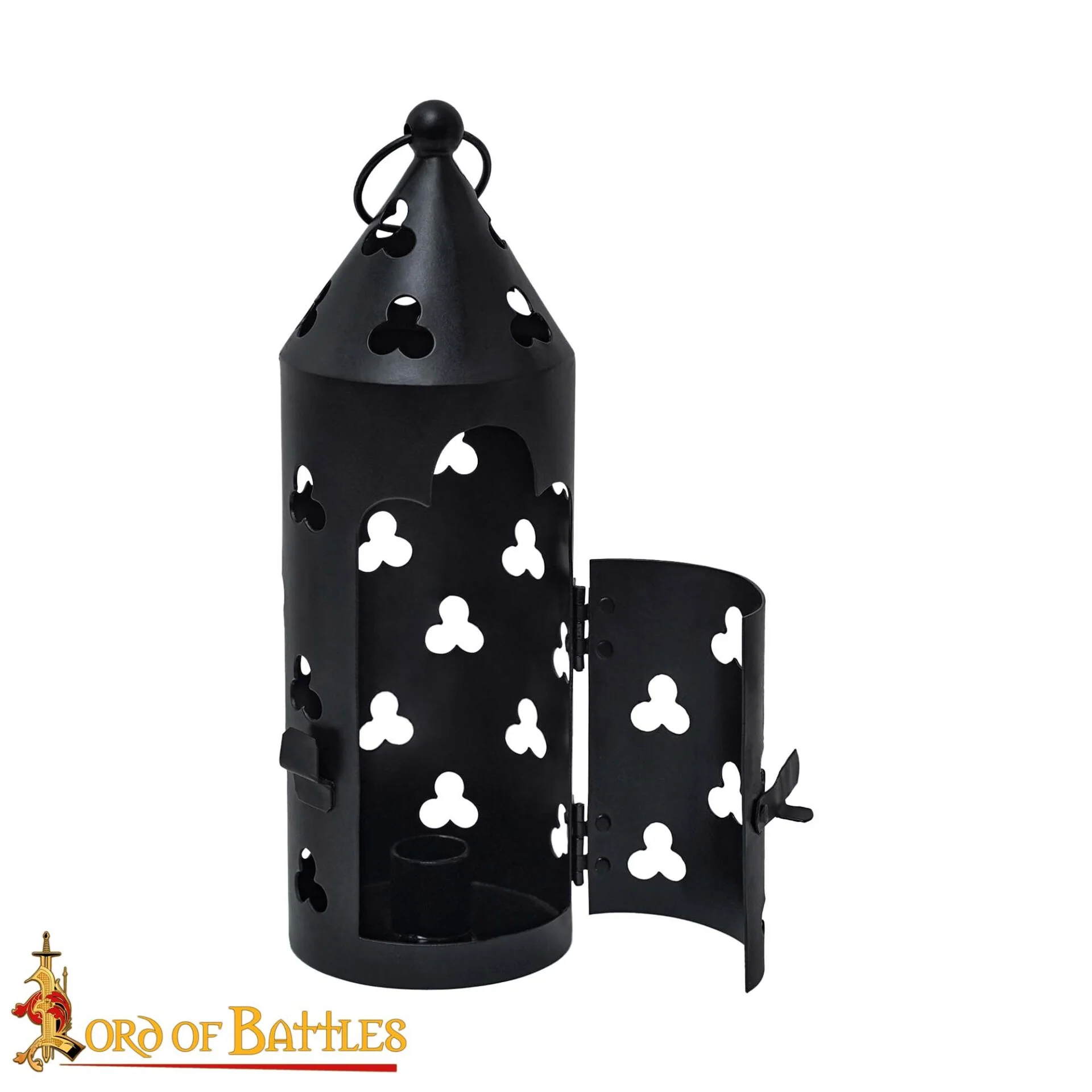 Farol Medieval de Hierro para Velas con Recortes de Trébol y Asa Anular - Image 14
