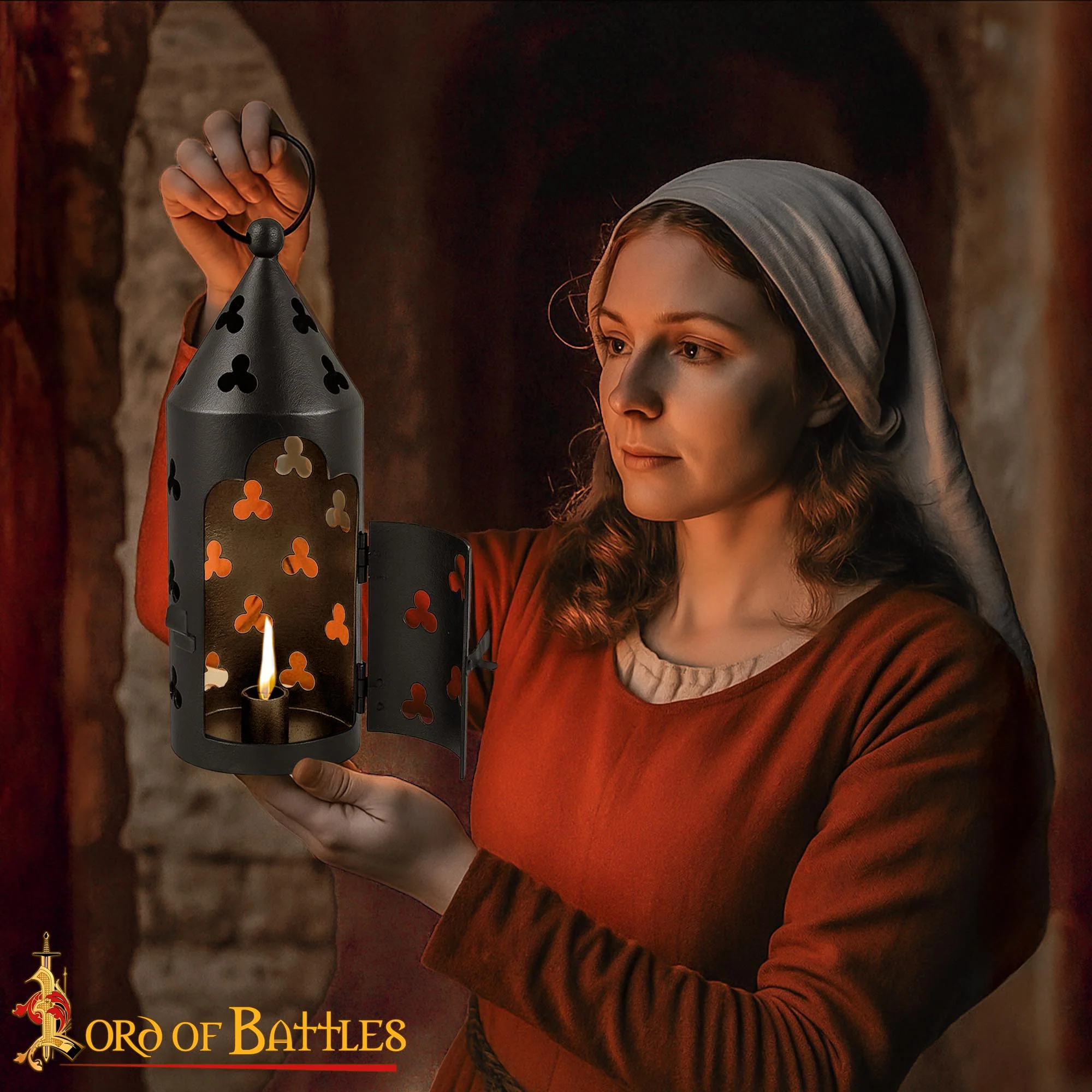 Farol Medieval de Hierro para Velas con Recortes de Trébol y Asa Anular - Image 16
