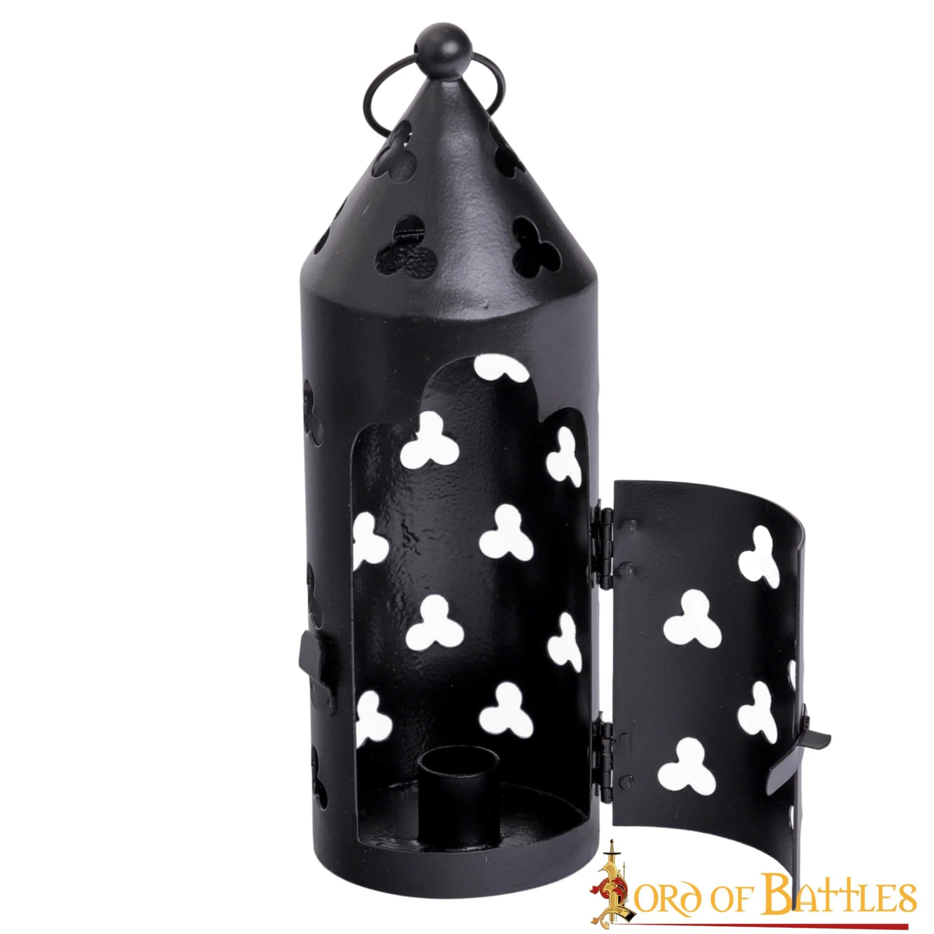 Farol Medieval de Hierro para Velas con Recortes de Trébol y Asa Anular - Image 3