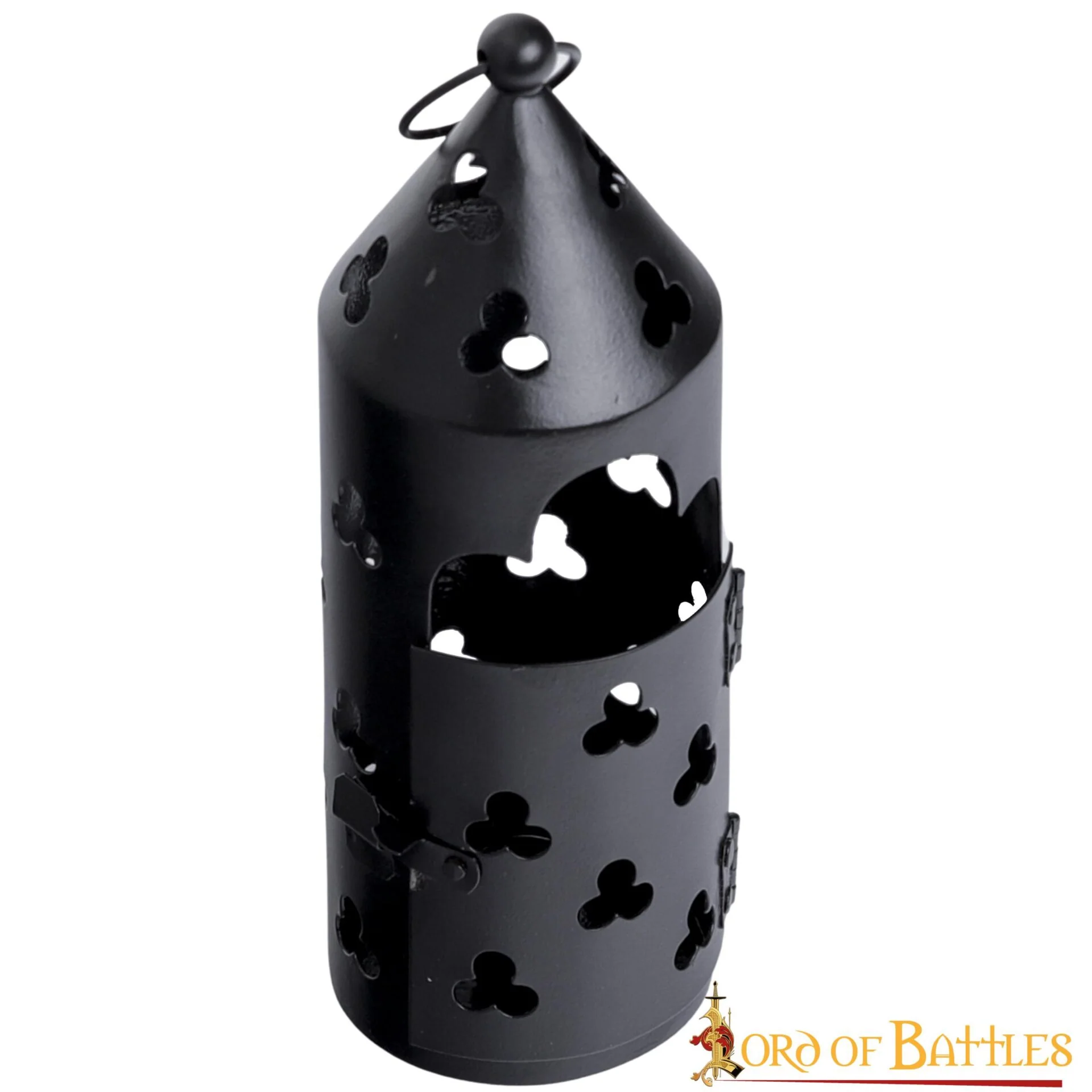 Farol Medieval de Hierro para Velas con Recortes de Trébol y Asa Anular - Image 4